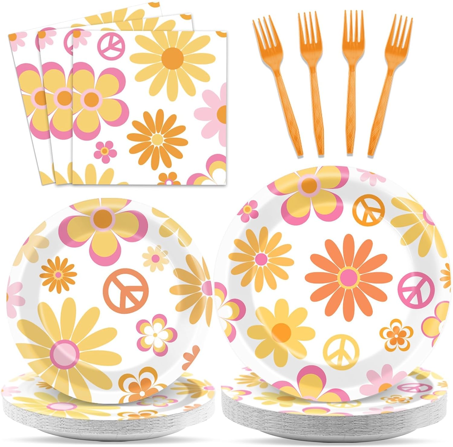 96 Pcs Retro Daisy Flower Party Supplies for 24 Guests