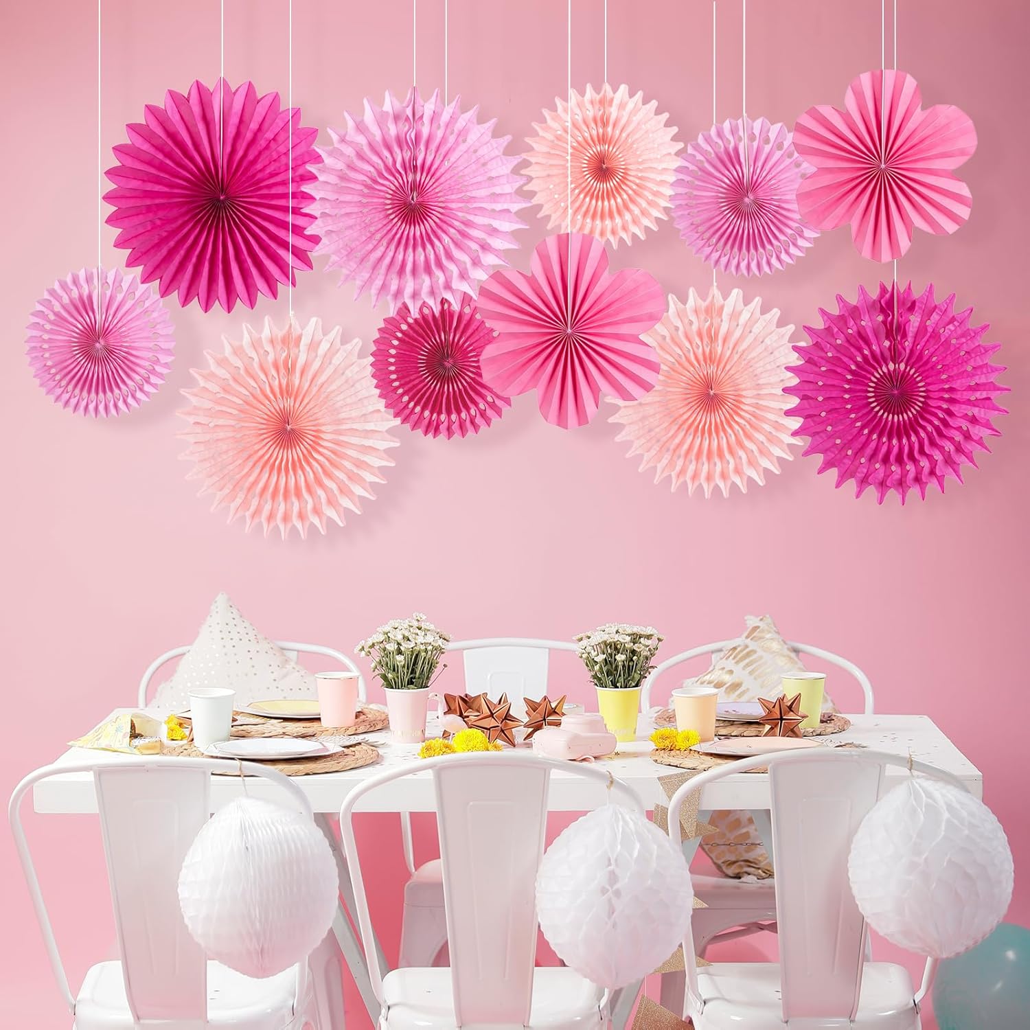 PAPER JAZZ Hot Pink Paper Flowers Decorations Pack of 11