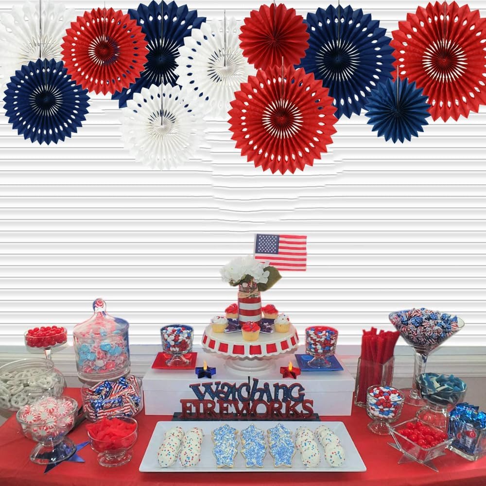 BEISHIDA Patriotic Tissue Paper Fan Garland 11packs