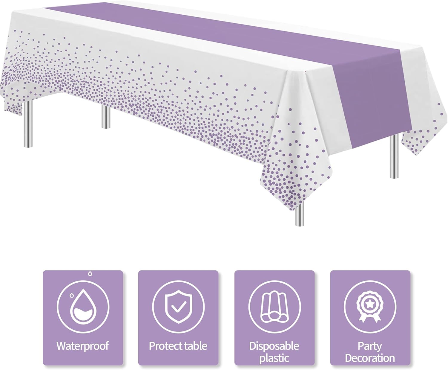 White and Purple Party Decor Tablecloth Set of 3