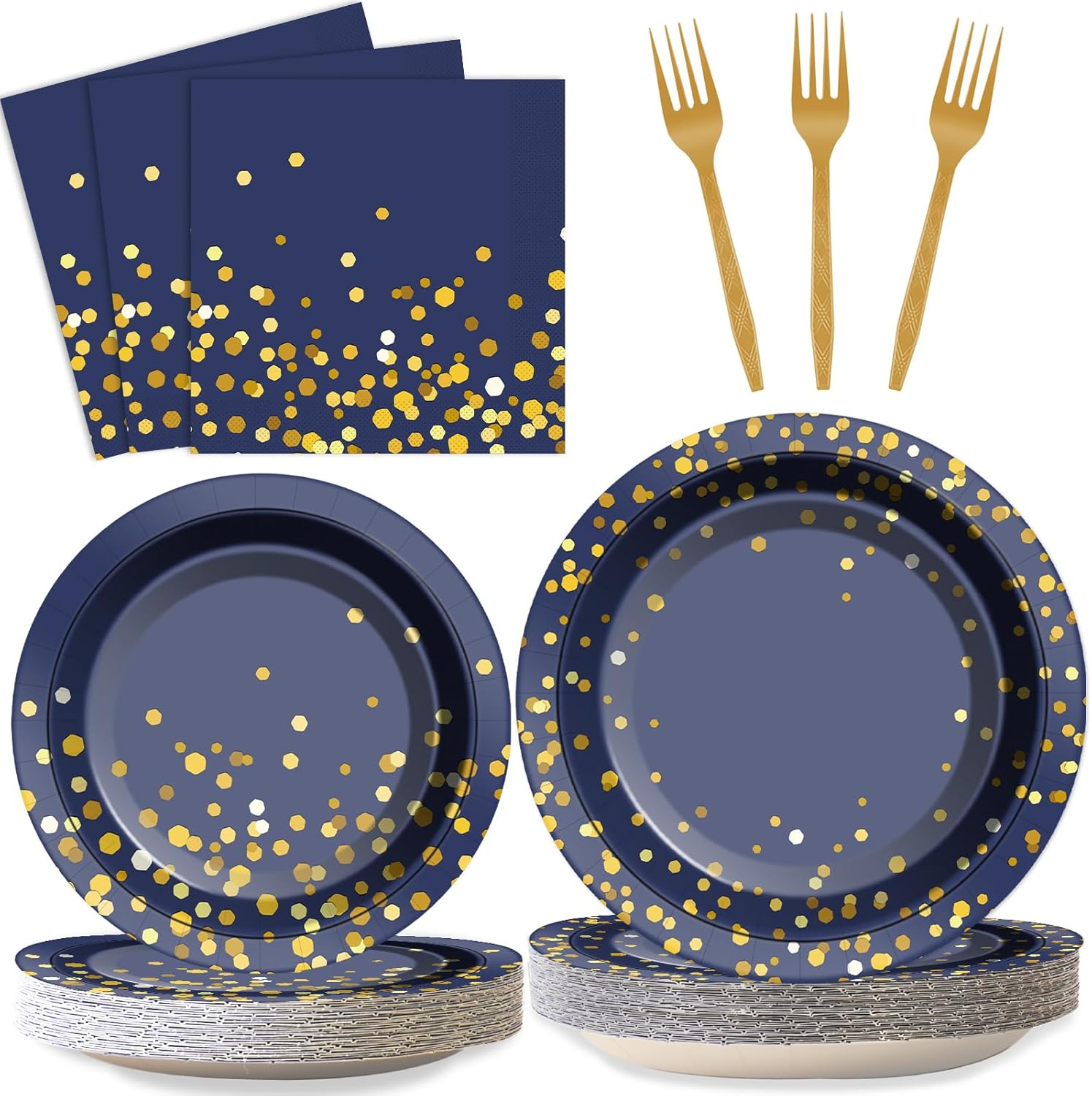 96 Pcs Blue Gold Dot Party Tableware Set