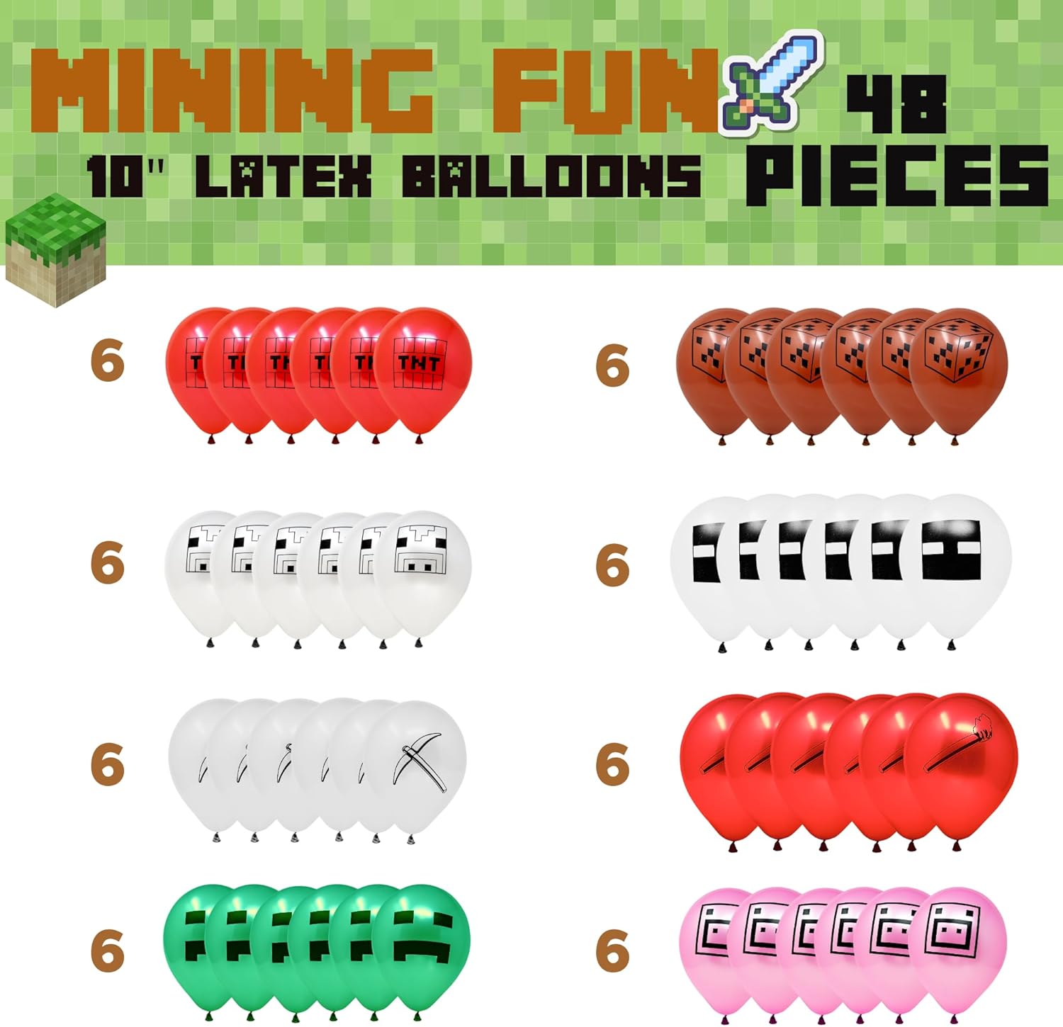 Blue Orchards Mining Fun Balloons 48-Pack 10 Inches
