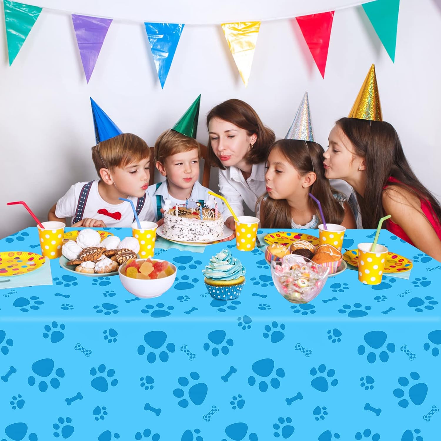 DUAIAI Paw Print Tablecloths 3 Pack Blue