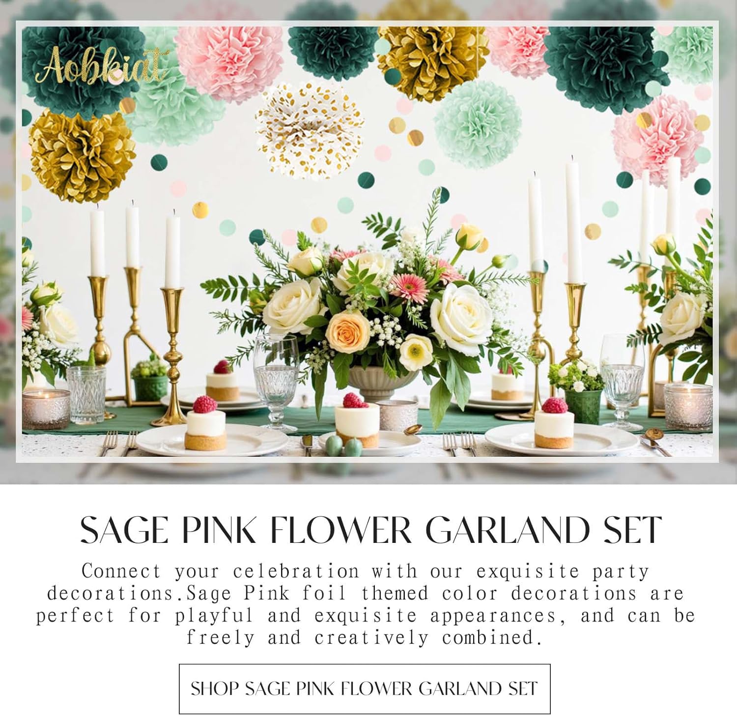 AOBKIAT 15PCS Tissue Paper Pom Poms Garland Decor Set