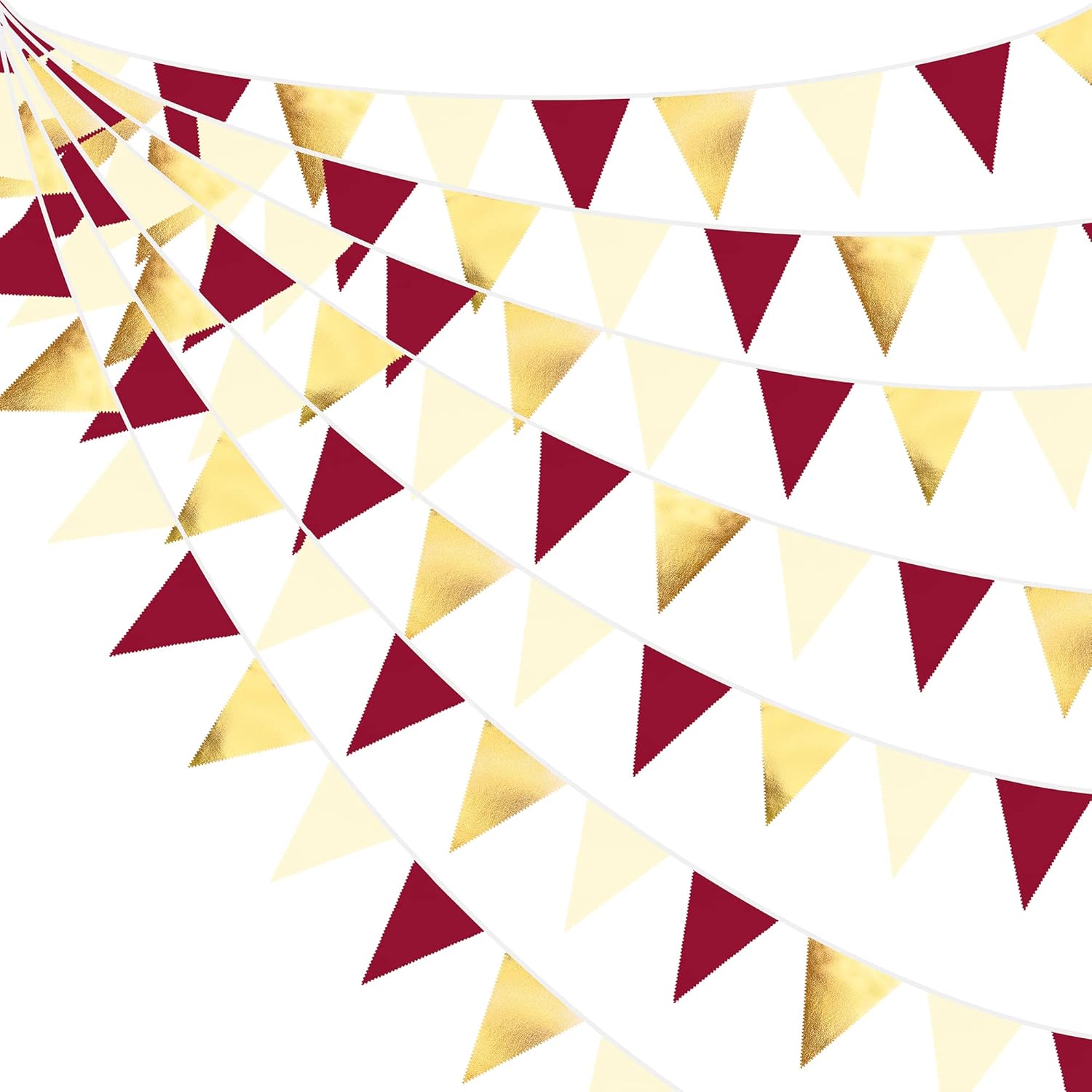 Burgundy Gold Beige Triangle Pennant Banner Garland