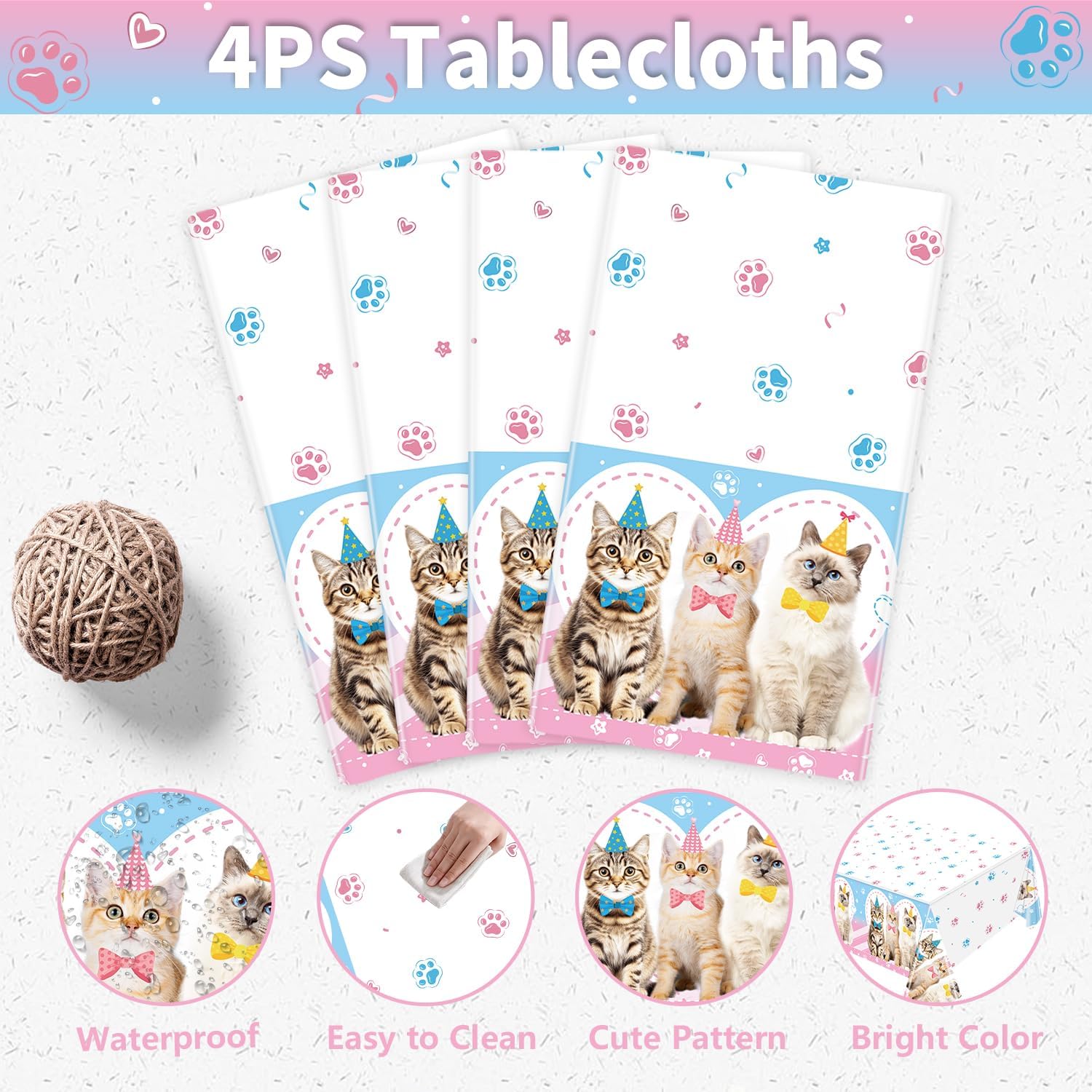 4 Pcs Cat Themed Tablecloth Set for Parties