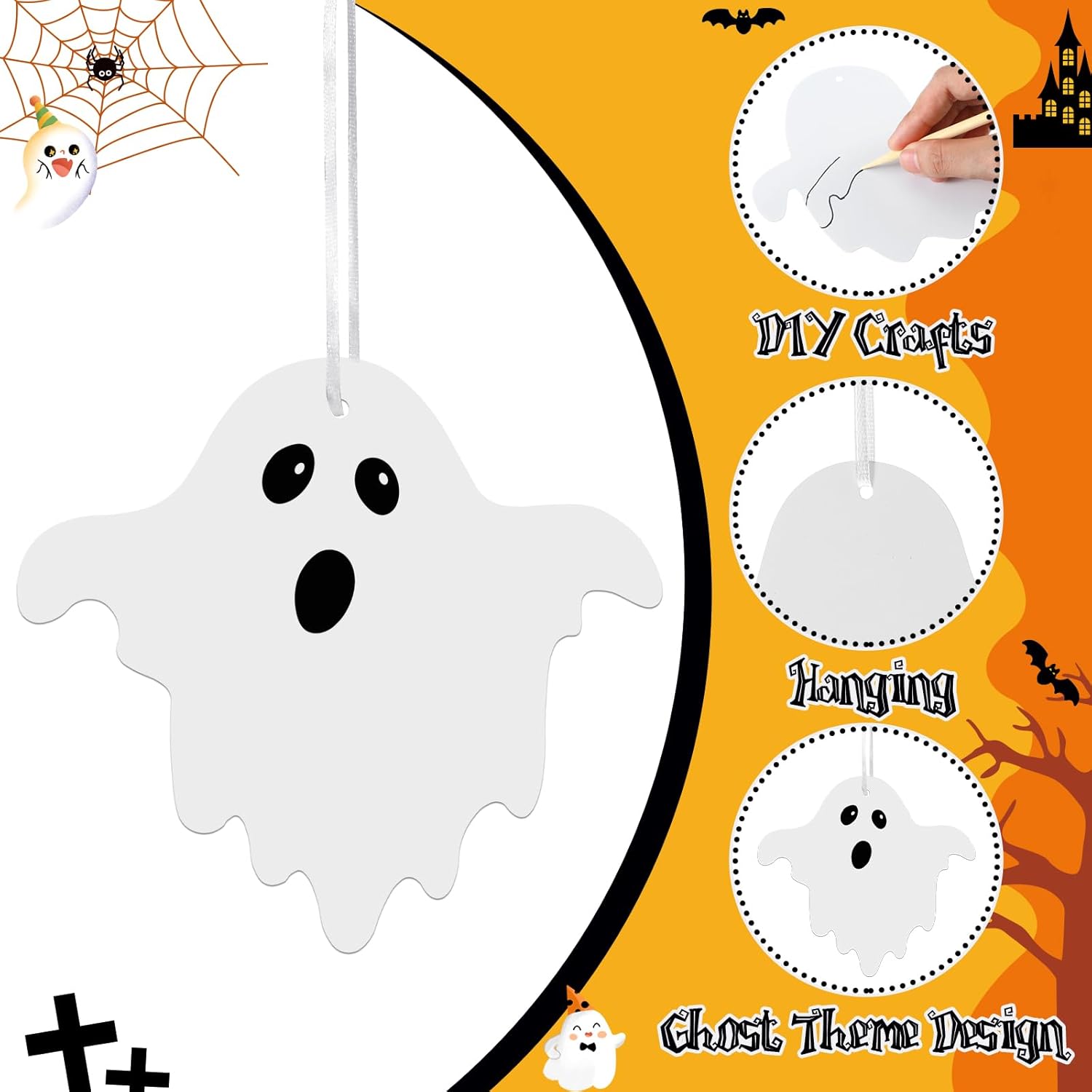 Motipuns 60 Pcs Halloween Ghost Scratch Card Craft Kit