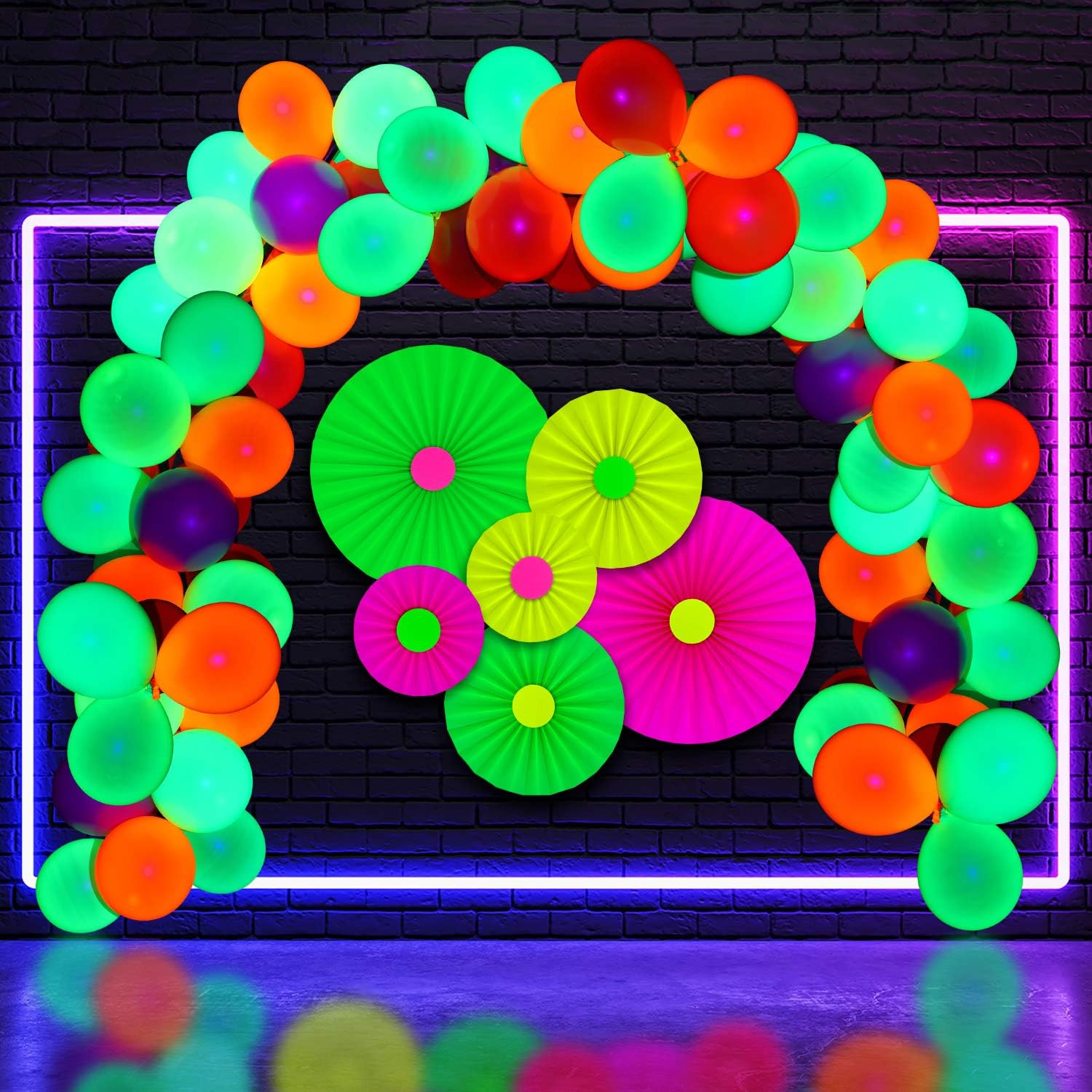 Glow Neon Paper Fans Set of 6 for Parties