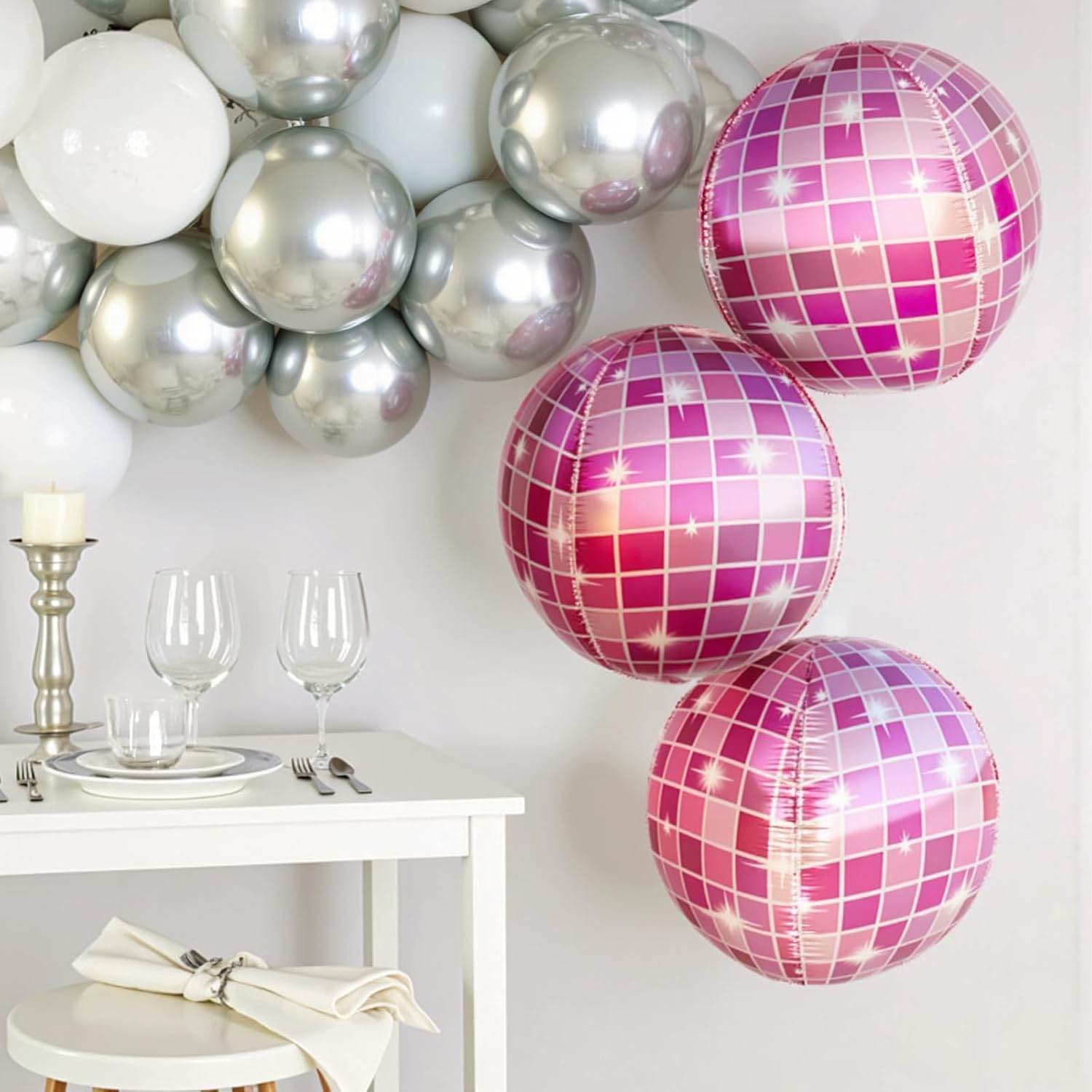4D Disco Foil Balloons Set of 4 Shiny Pink