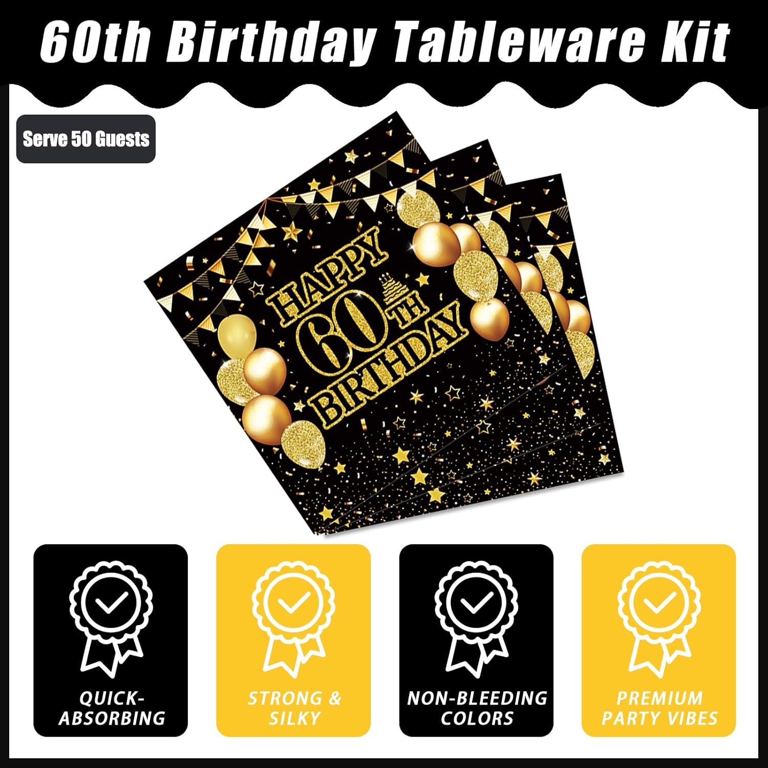 200Pcs 60th Birthday Tableware Set for 50 Guests