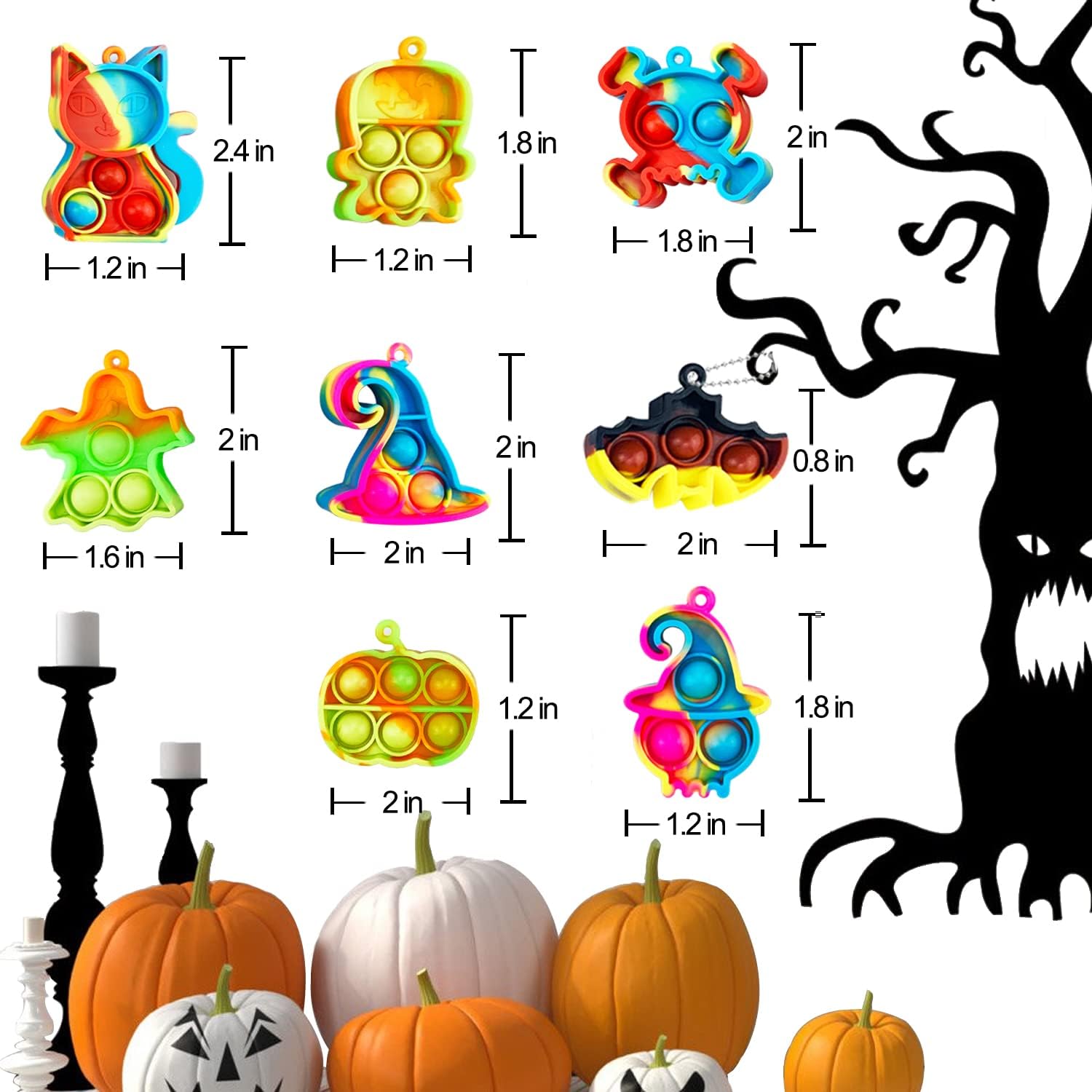 40 Pcs Halloween Pop Keychain Fidget Toy Pack