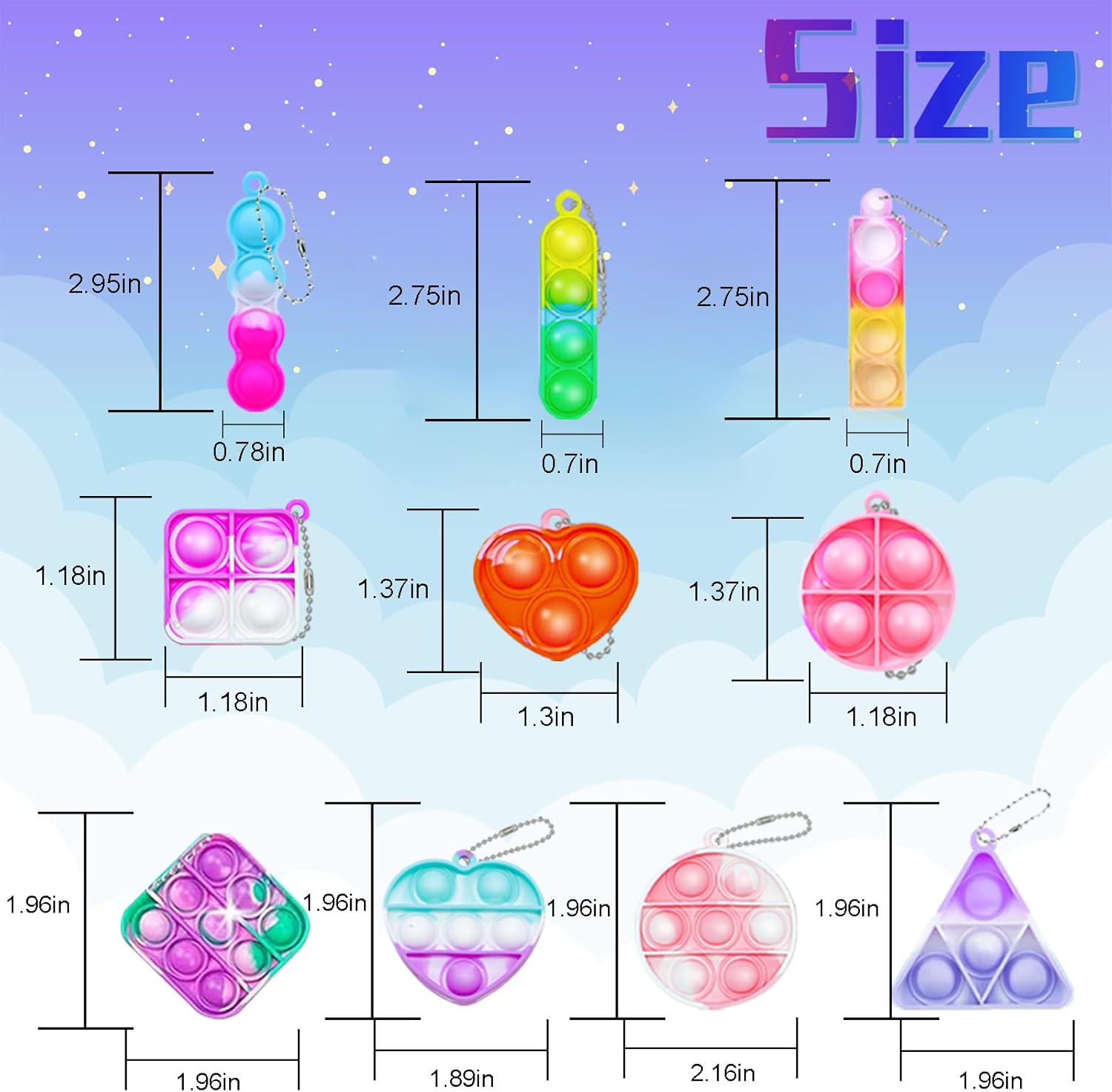 180 PCS Pop Fidget Keychain Pack for Kids
