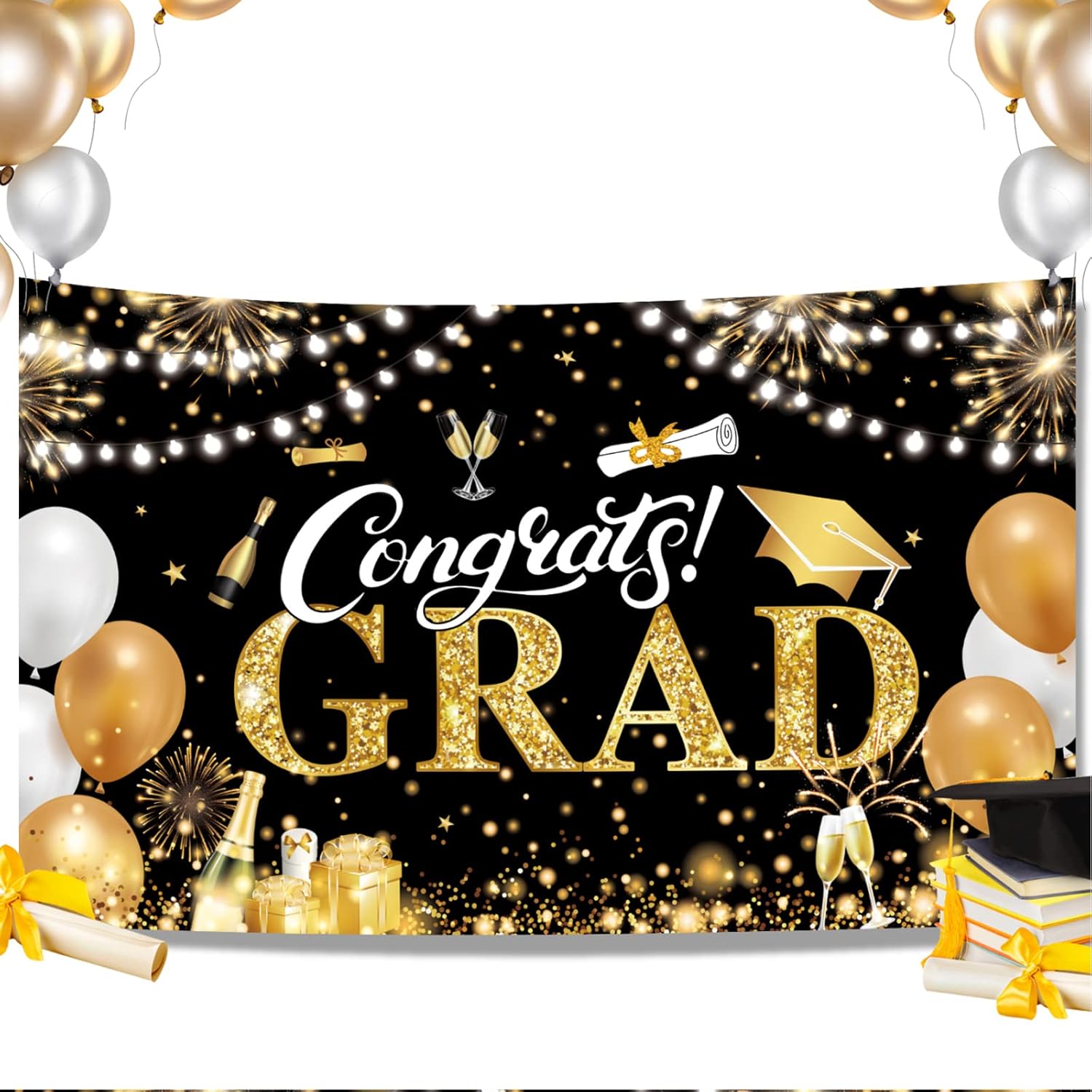 2025 Graduation Banner Black and Gold 728x433 Inch