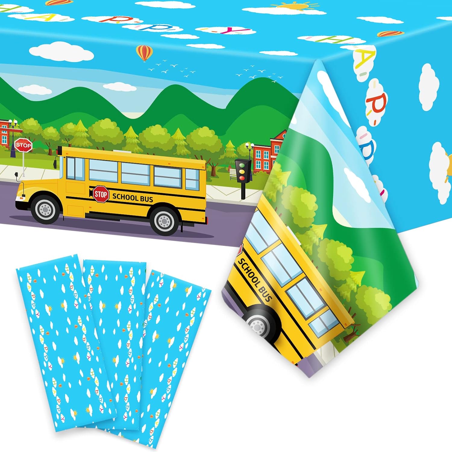 Gisgfim 3 Pcs School Bus Tablecloths Party Decor