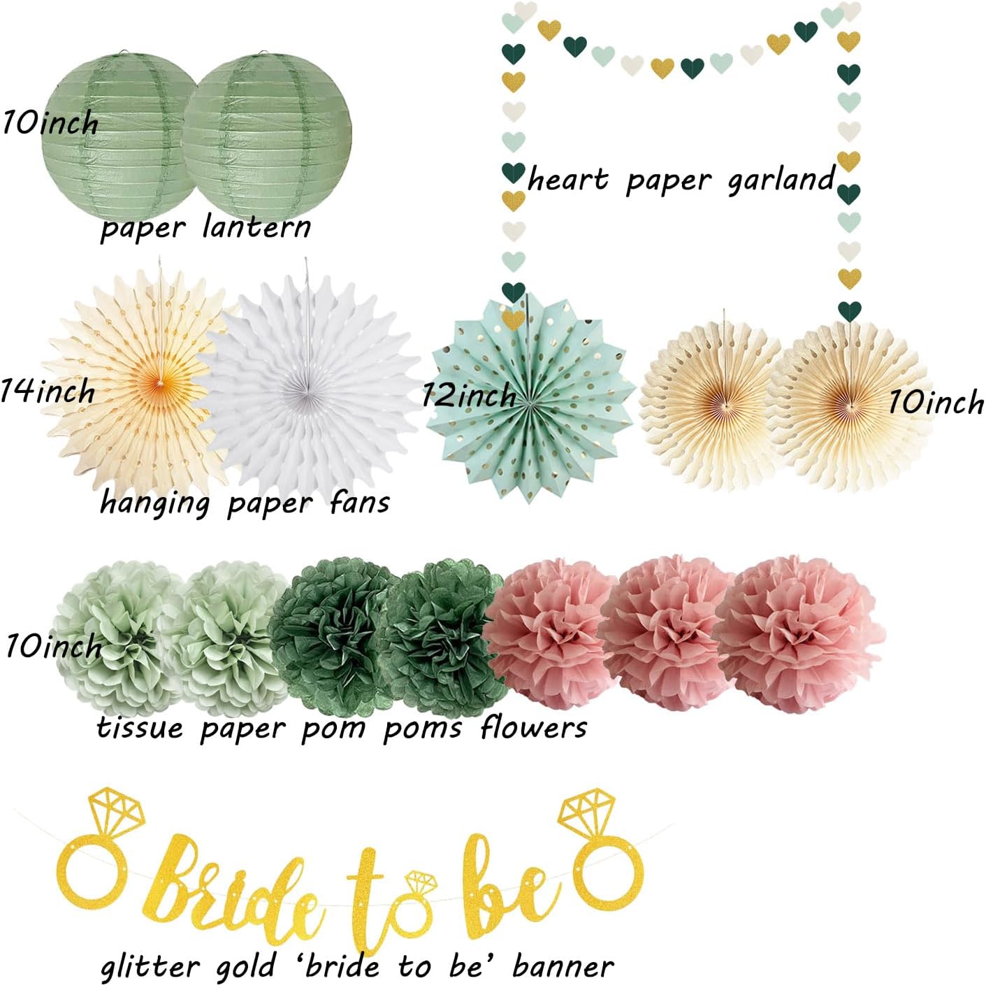 Sage Green Dusty Pink Bachelorette Decorations Set