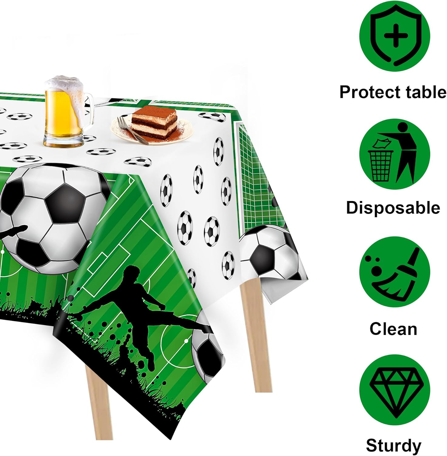 Kochorie 2 Piece Soccer Themed Tablecloth