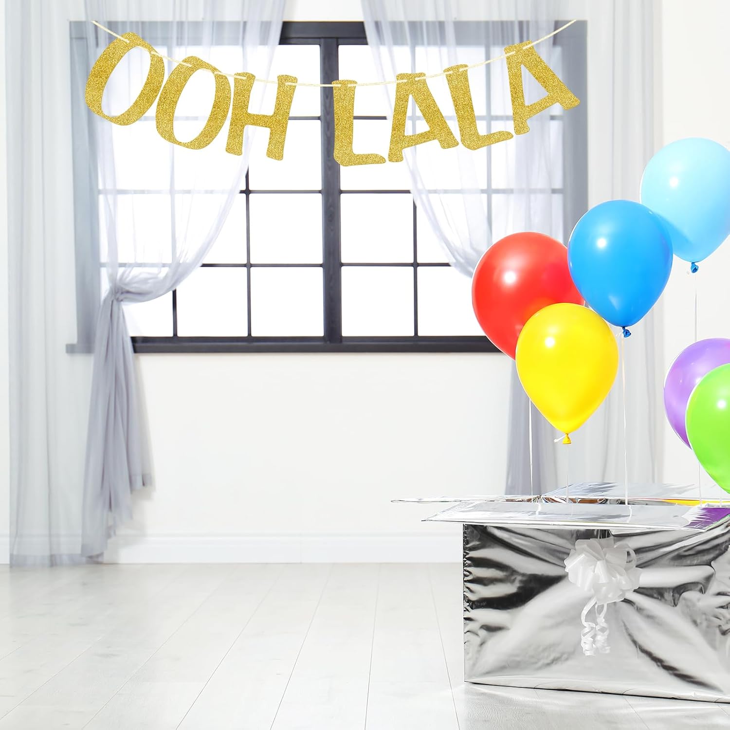 Paris Themed Gold Glitter Banner Decor
