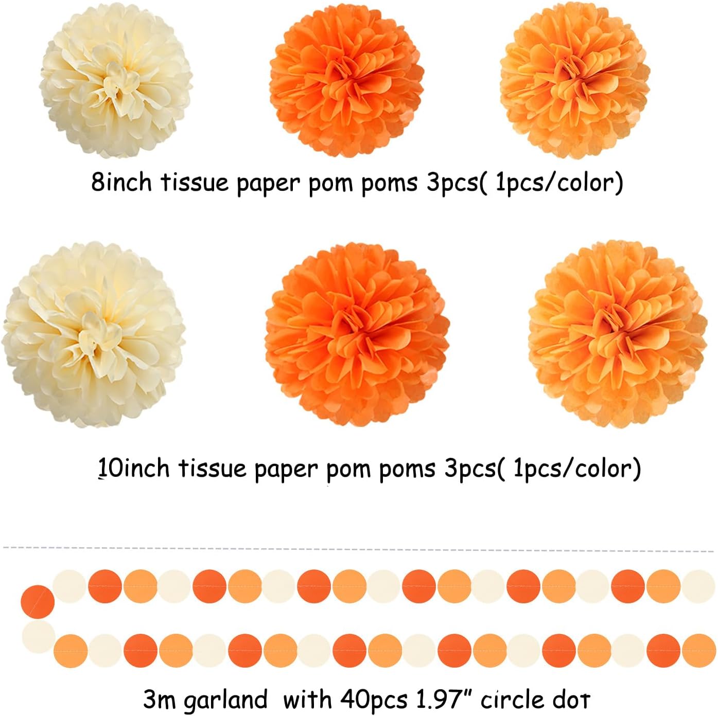 Orange Beige Fall Tissue Pom Poms Streamers Set