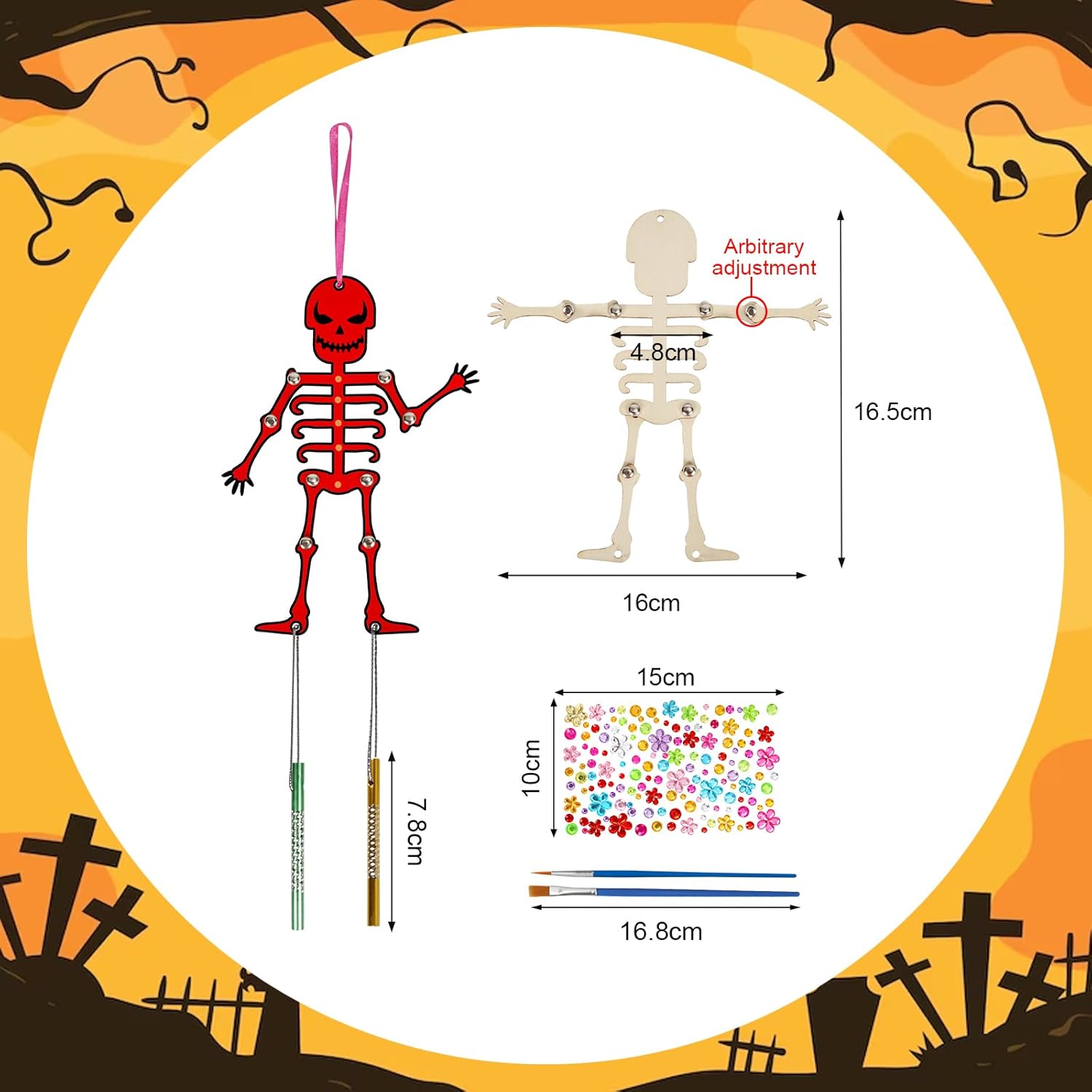 Fennoral 9 Pack Skeleton Wind Chime Kit for Kids
