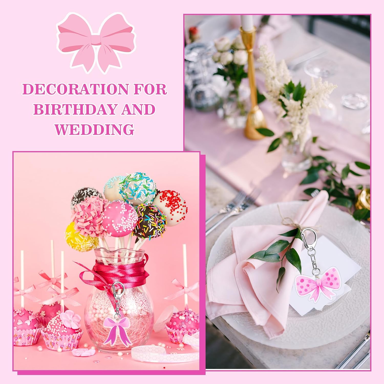 24 Pcs Pink Bow Keychain Party Favors Set