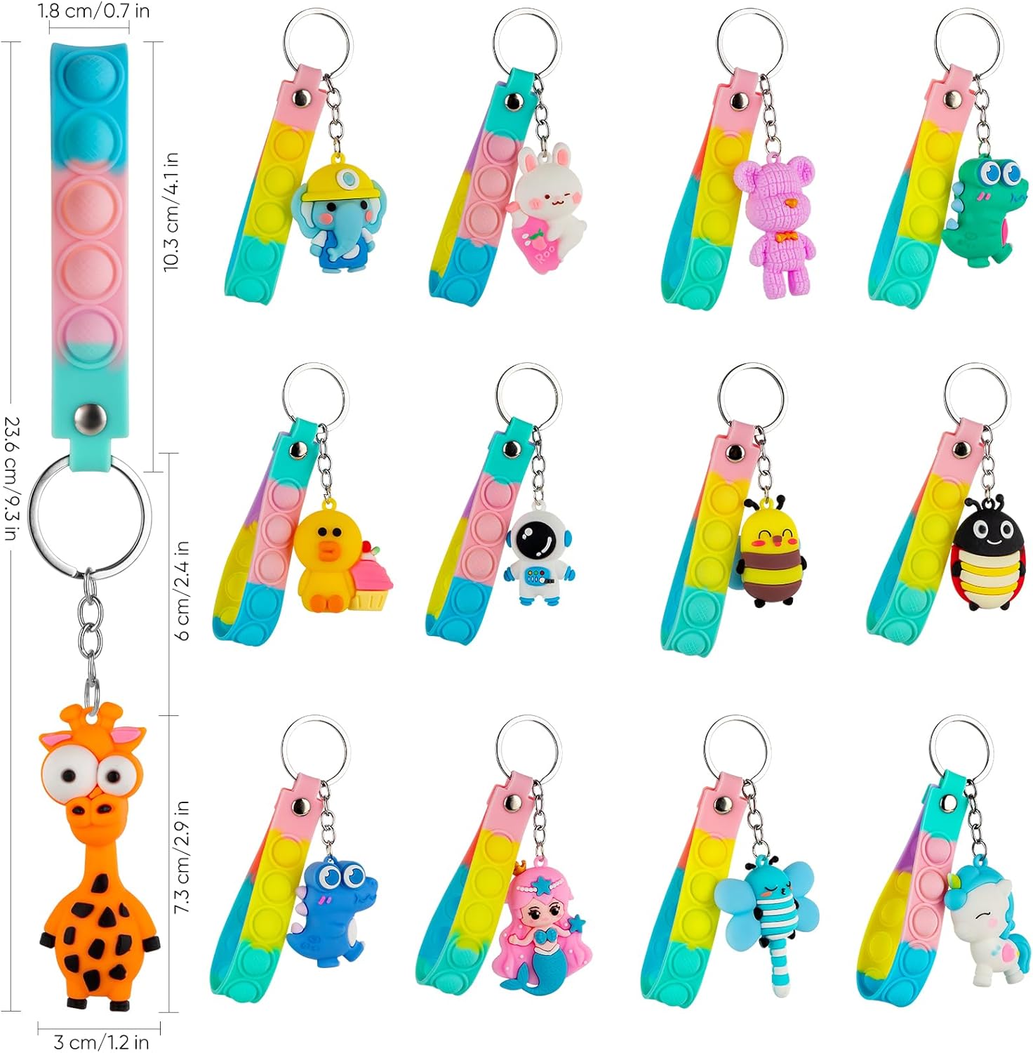 28 Pack Pop Fidget Toys with 3D Animal Keychains for Kids