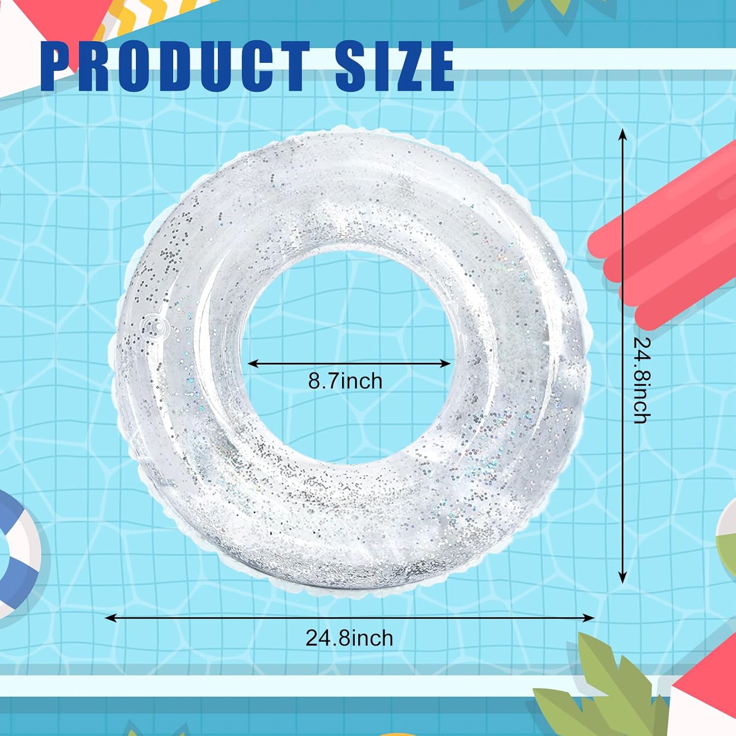 Whaline 4Pcs Clear Glitter Swim Rings