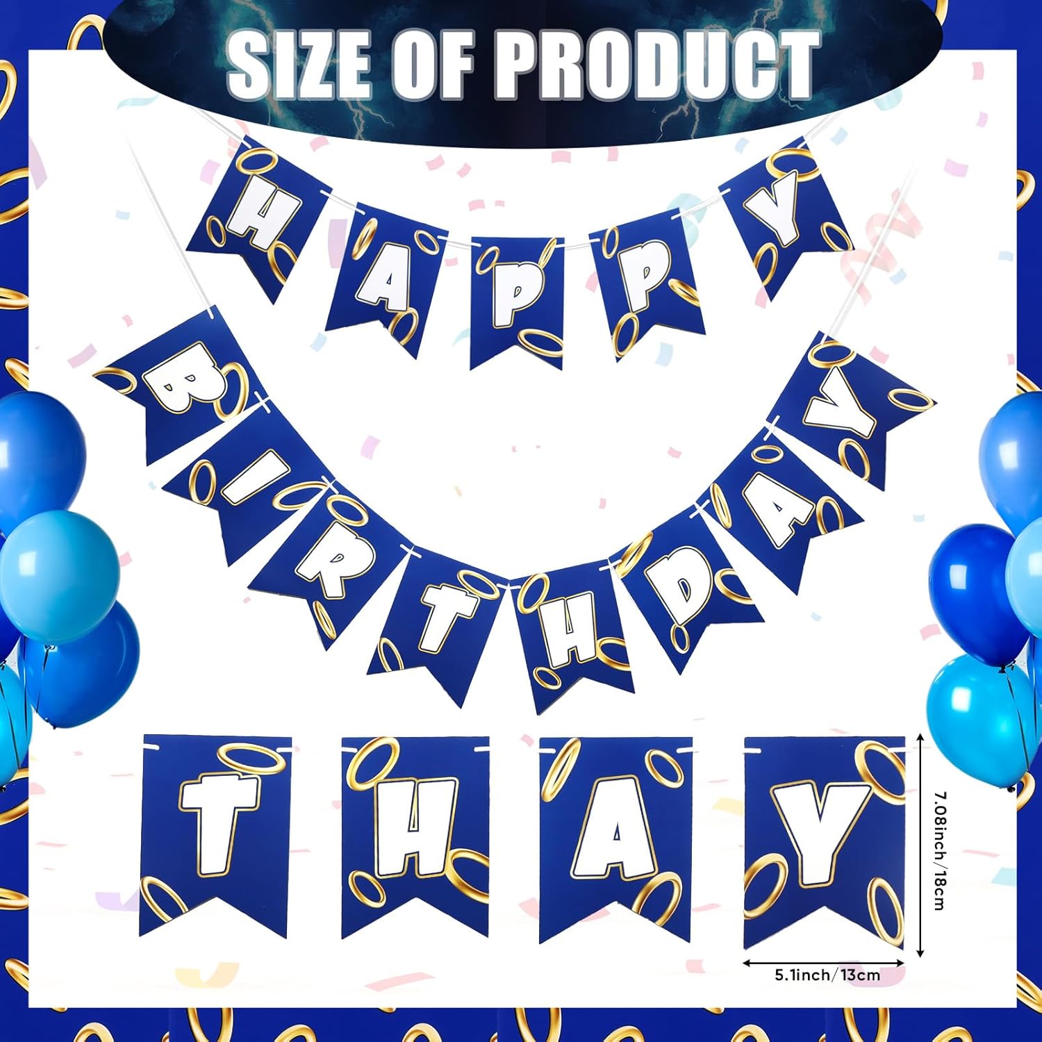 Blue Golden Birthday Party Decorations Banner