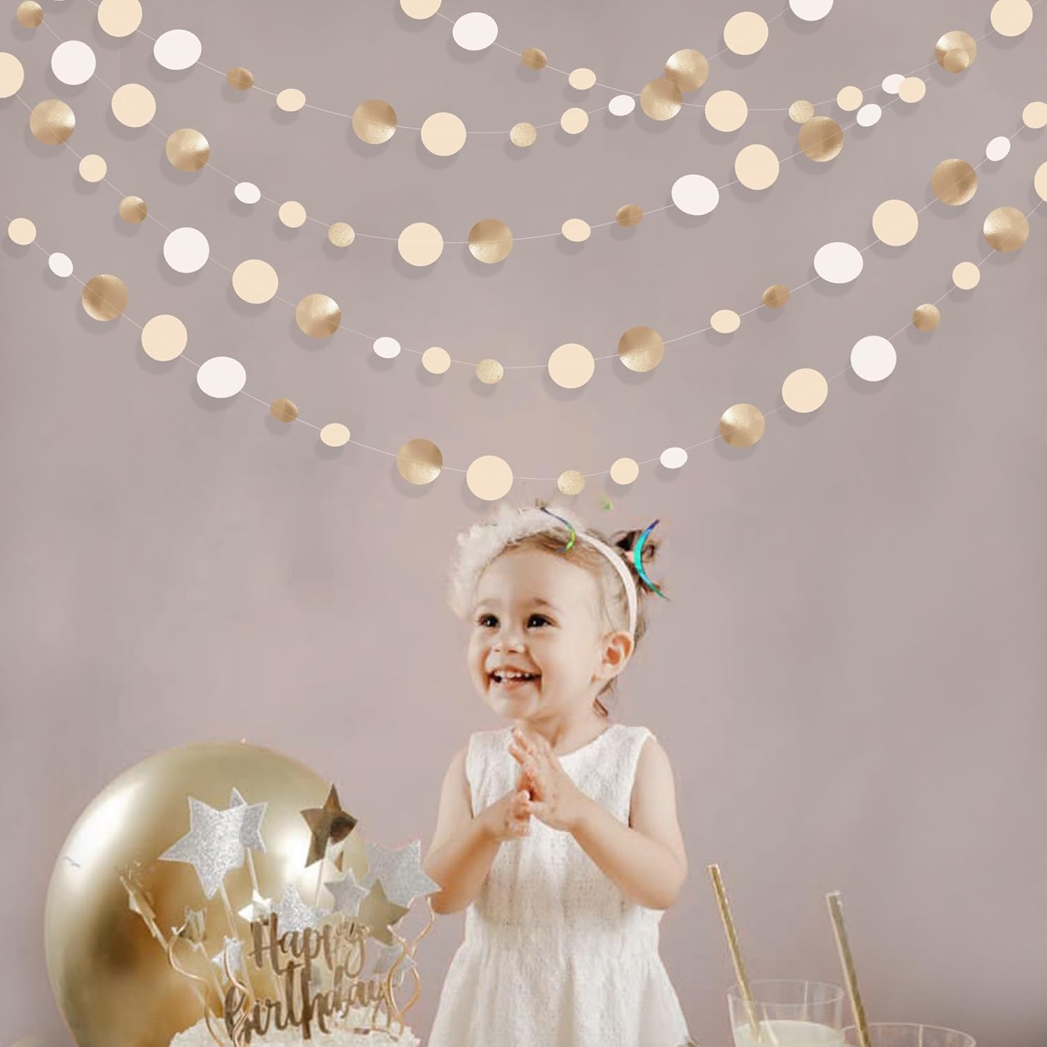 Champagne Gold Circle Dot Garland for Party Decorations