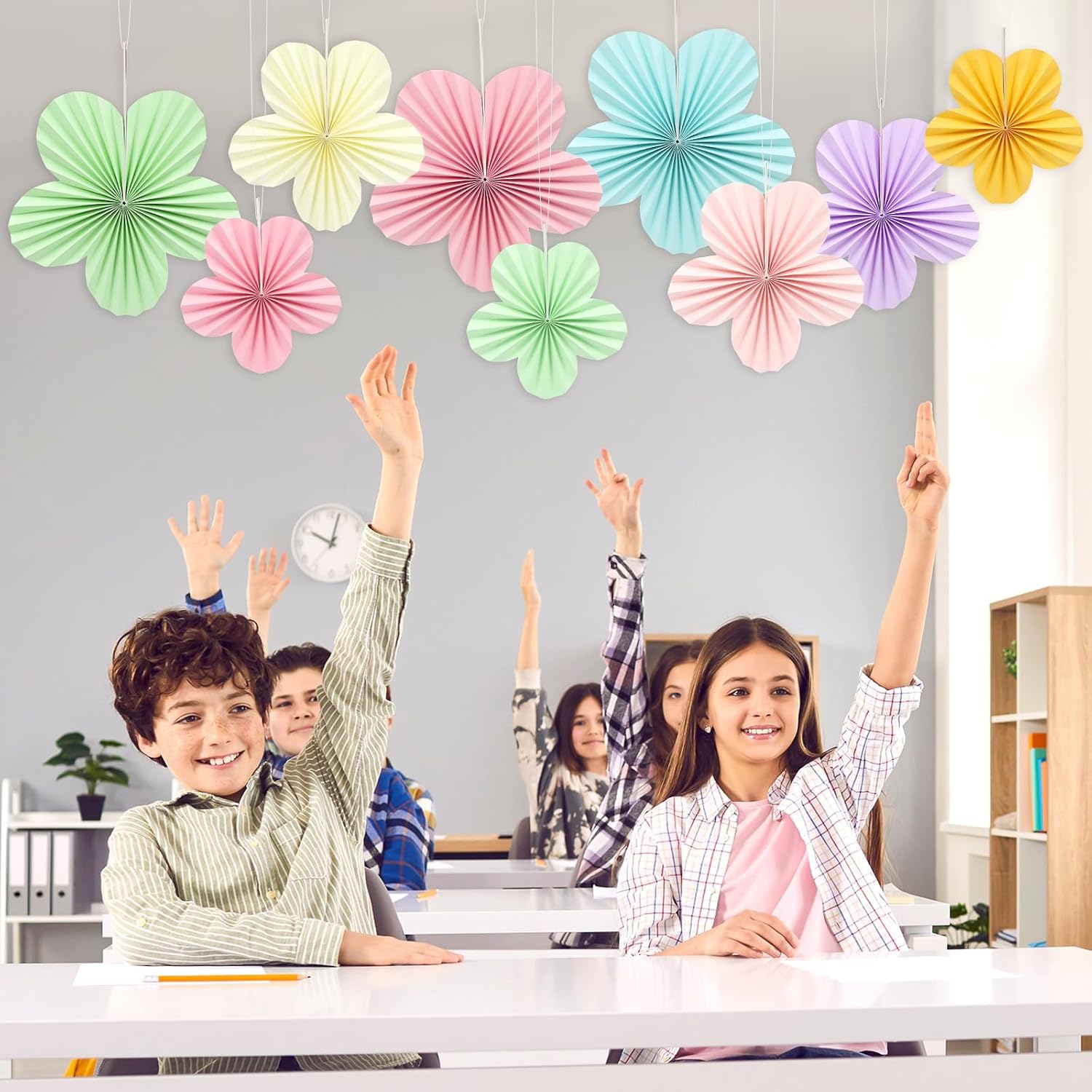 COCHIE Pastel Paper Fan Flowers Classroom Decorations Set