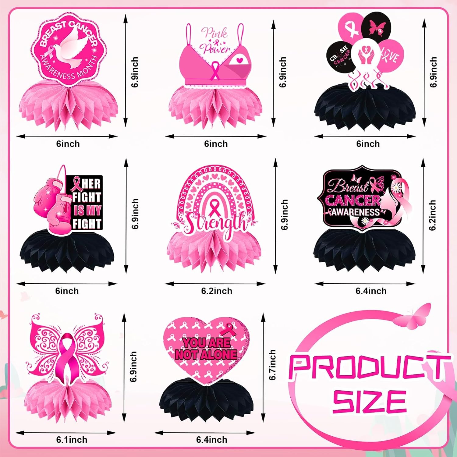 JULMELON Breast Cancer Awareness Honeycomb Centerpieces 8PCS
