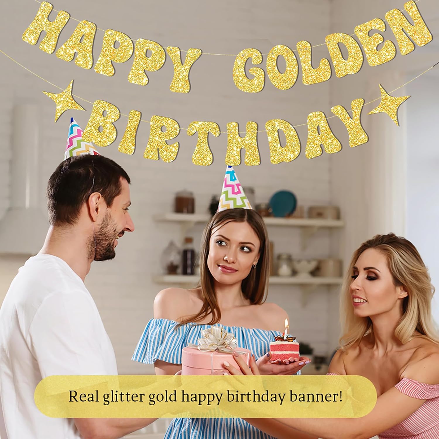 Glitter Gold Birthday Banner for Elegant Party Decorations