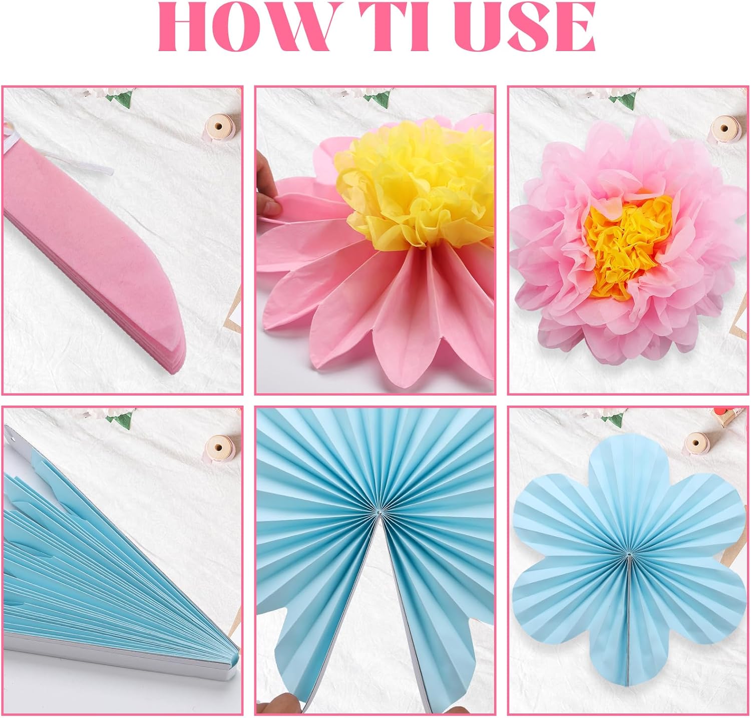 BestoFun 12PCS Pastel Tissue Paper Flowers Fans Decorations