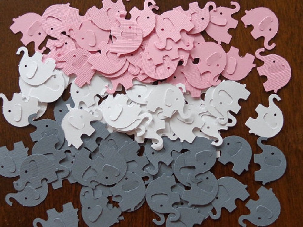 Pink Grey White Elephant Confetti Set of 150 Pieces