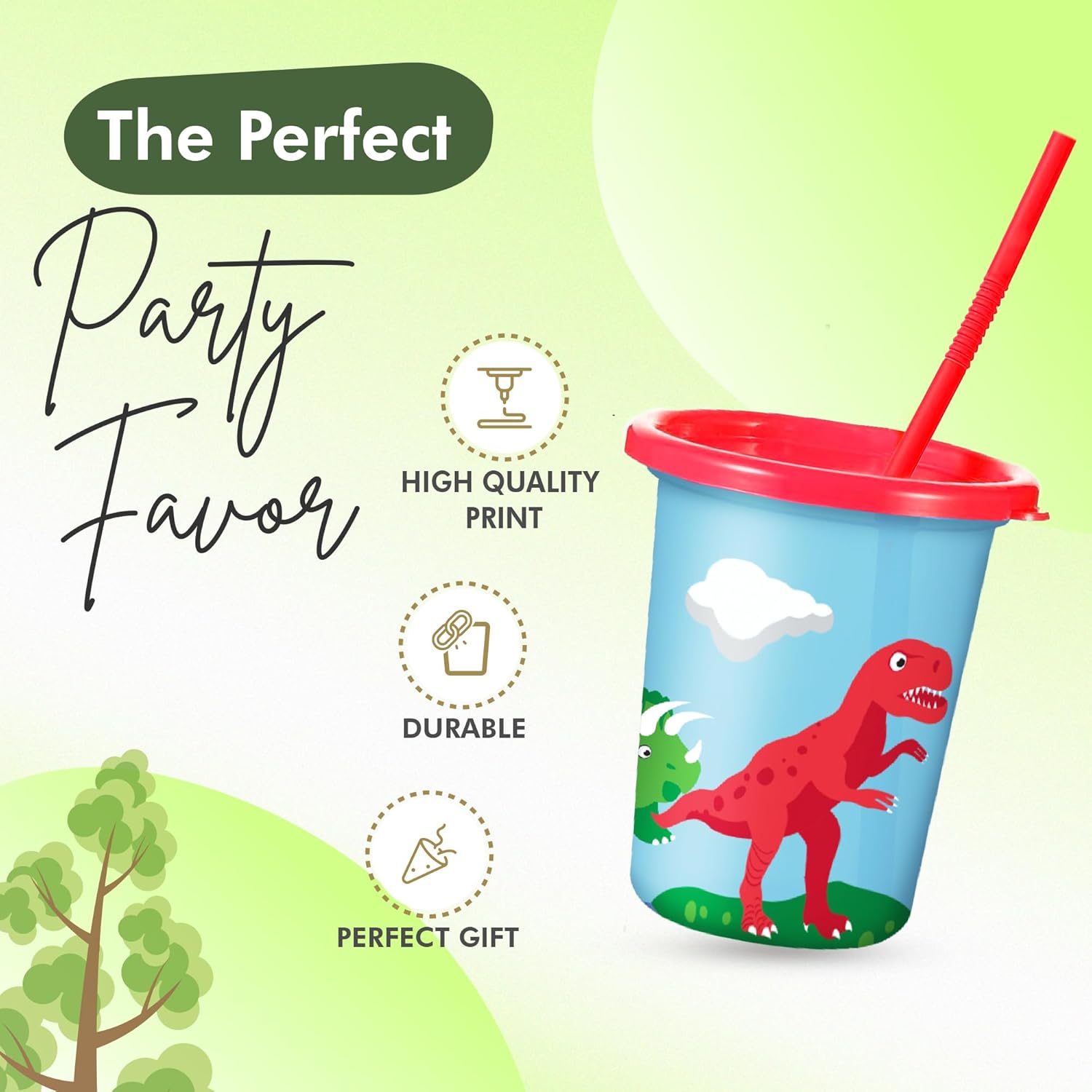 Dinosaur Cups for Kids with Straw and Lid Set of 12
