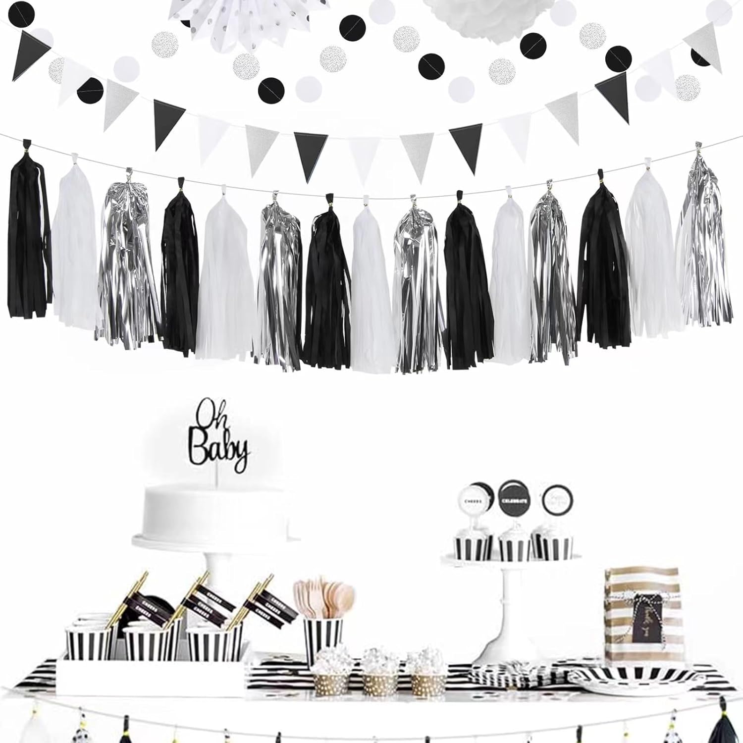 Black White Silver Party Decorations 33pcs Kit