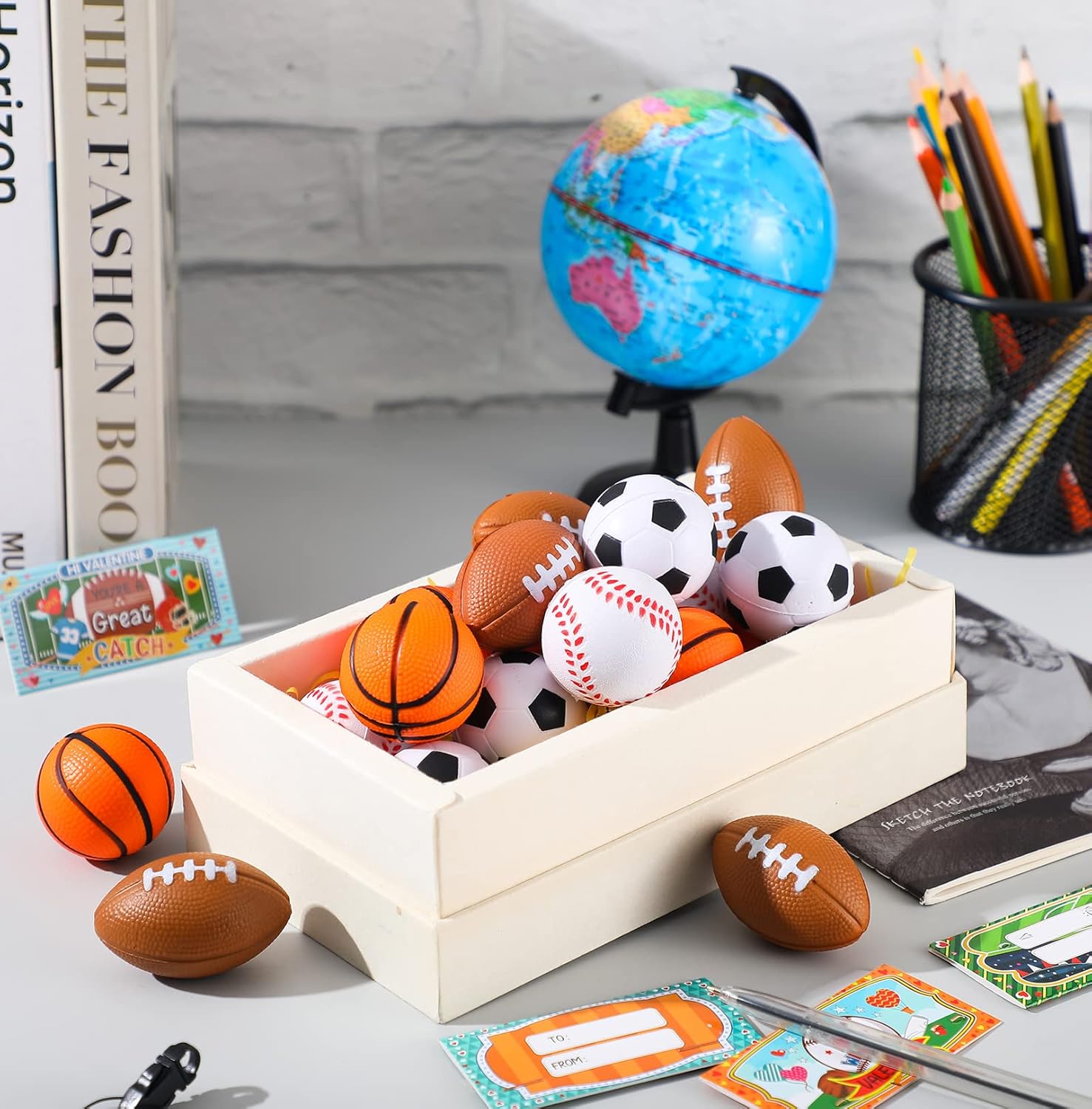 Zhanmai Valentine Sports Stress Balls with Cards 48 Pcs