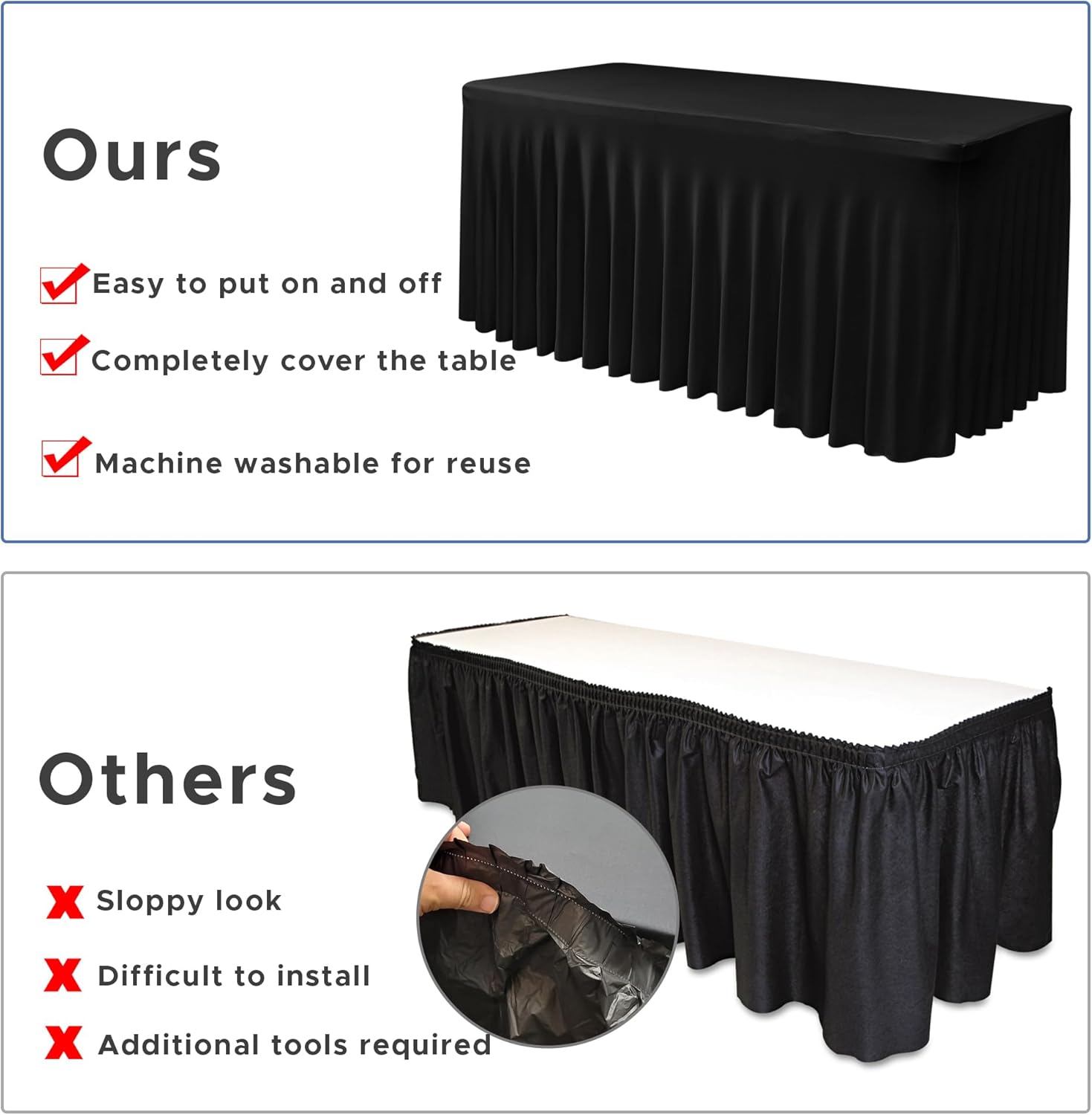 Nasitos Black Table Skirt 2 Pack for 6 Foot Rectangular Tables