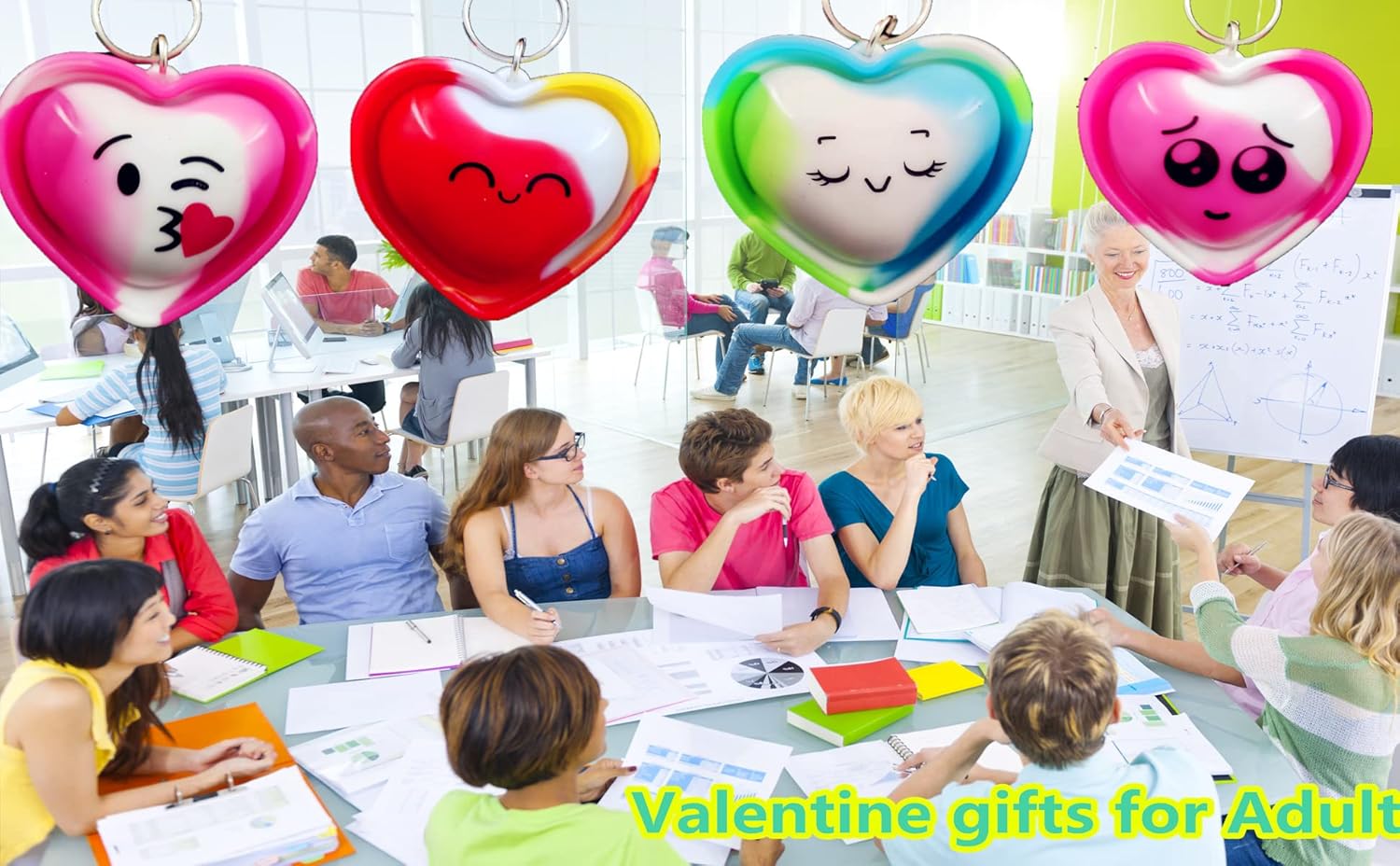 20 Pack Reversible Heart Fidget Keychains for Adults Kids