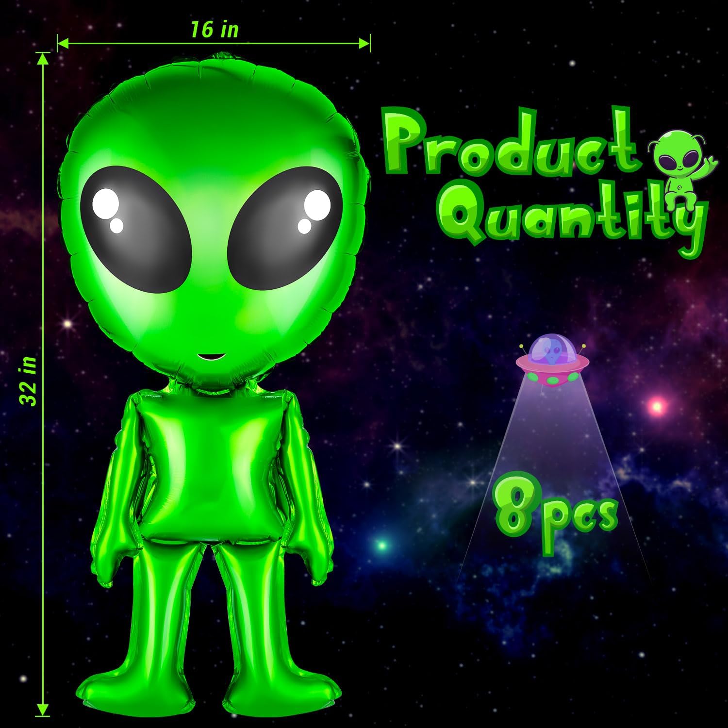 8 Green Alien Balloons for Halloween Party Decoration