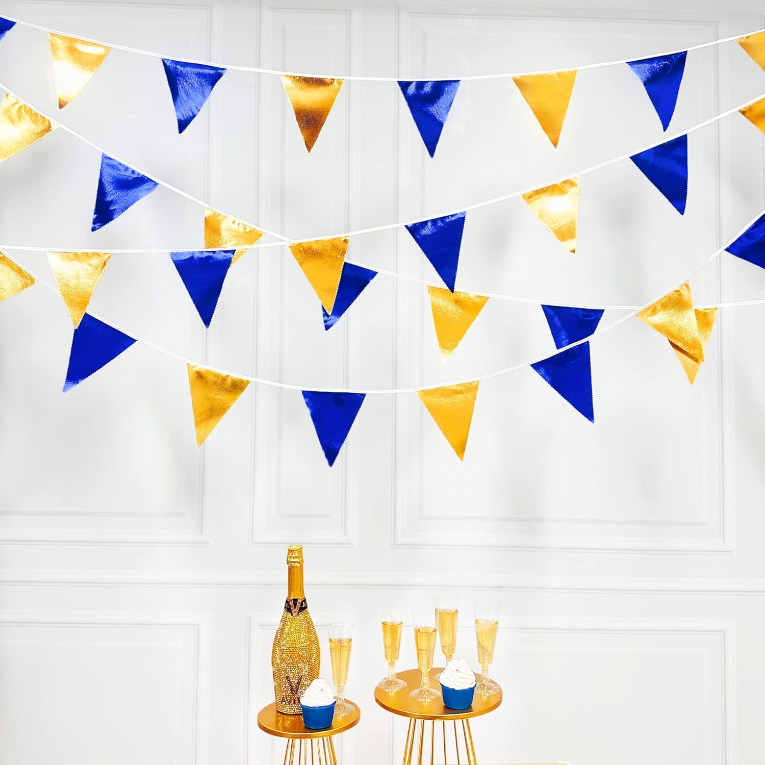 Royal Blue Gold Party Navy Blue Triangle Pennant Banner Flag Bunting Garland