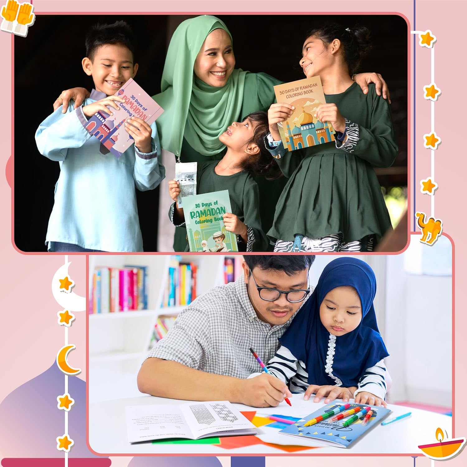 Zhanmai 48 Pcs Ramadan Activity Book Set with Stacking Crayons