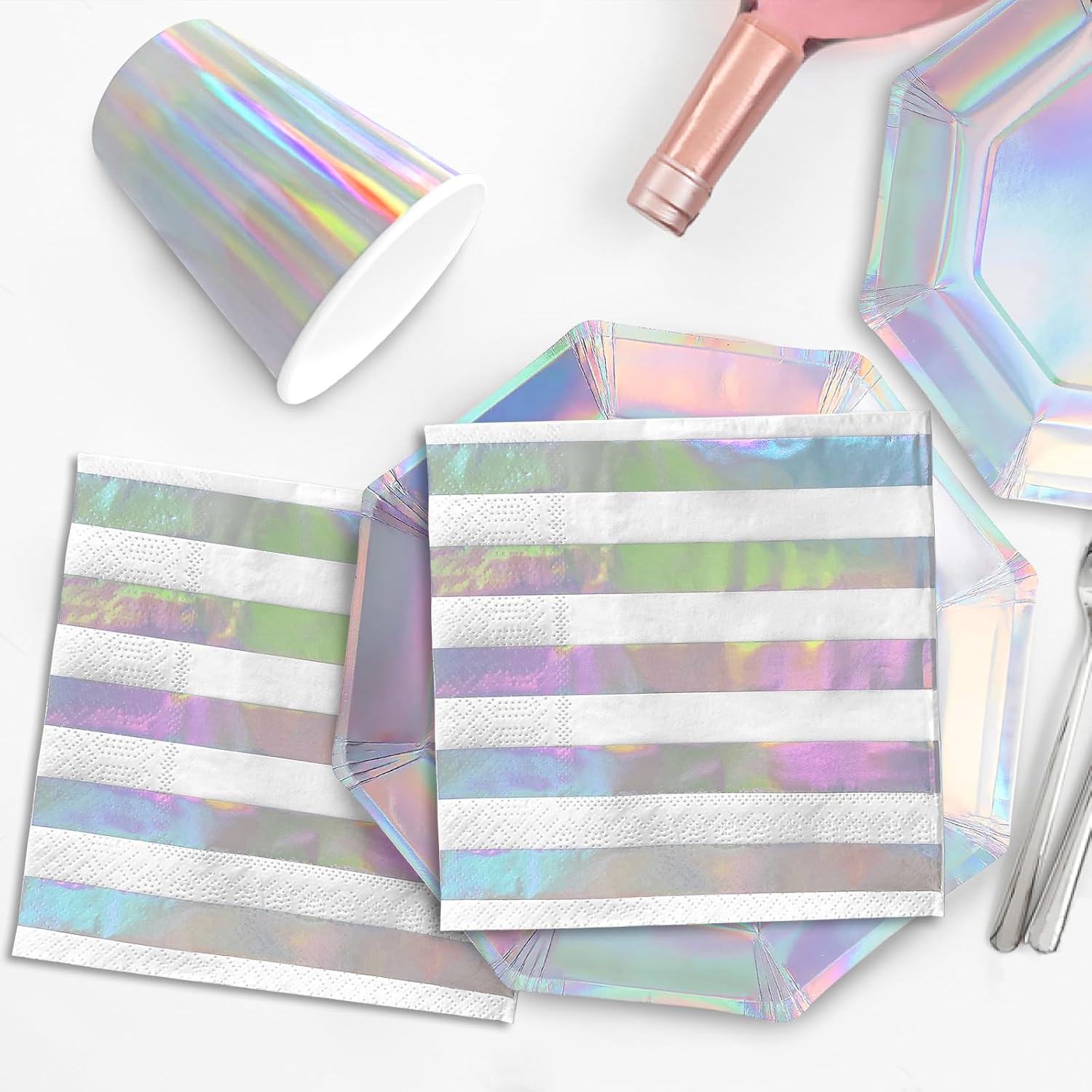 Iridescent Party Supplies Set of 25 Plates Cups Napkins Tablecloth Banner