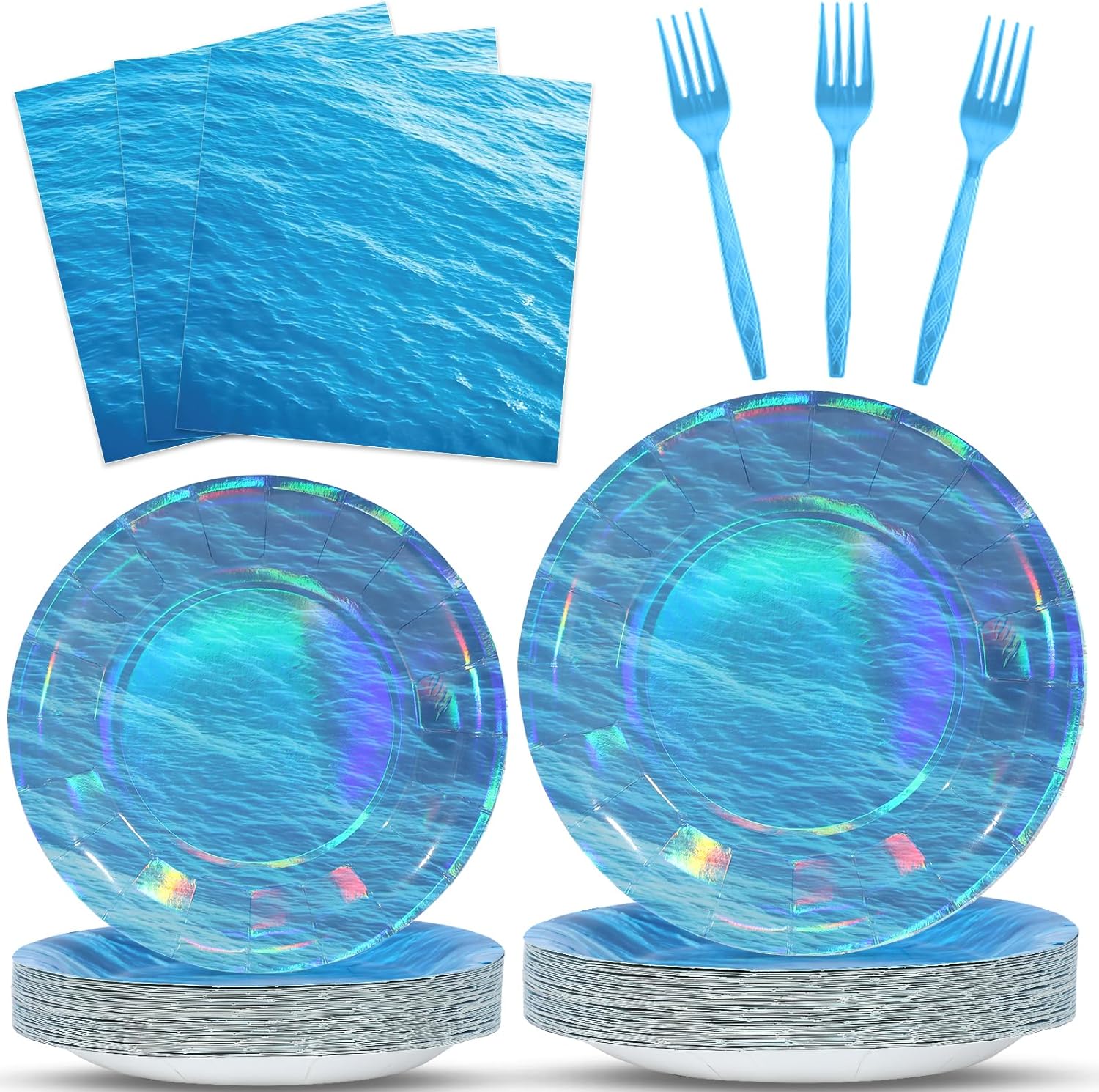 96 Pcs Iridescent Ocean Waves Party Plates and Napkins