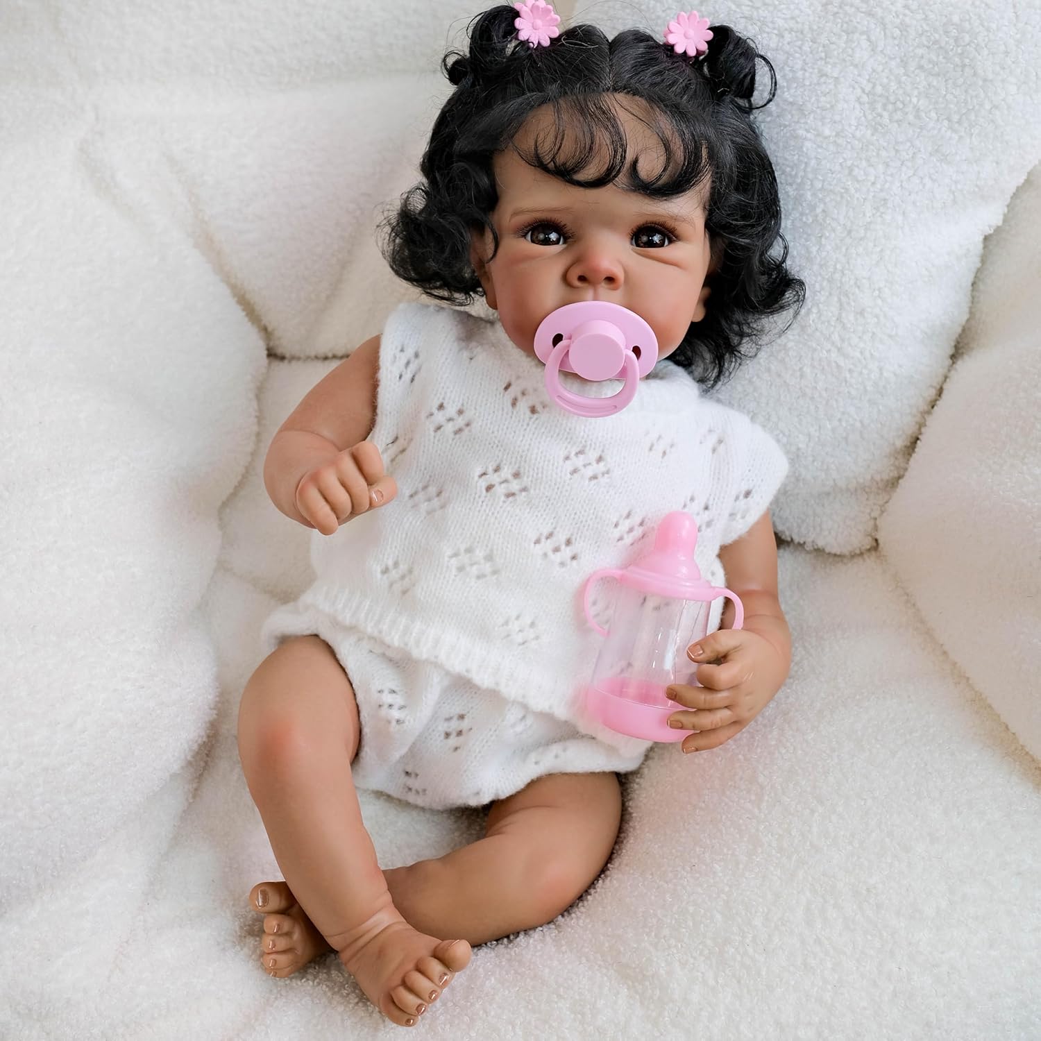 RXDOLL Realistic 18 Inch Black Baby Doll with Feeding Toy