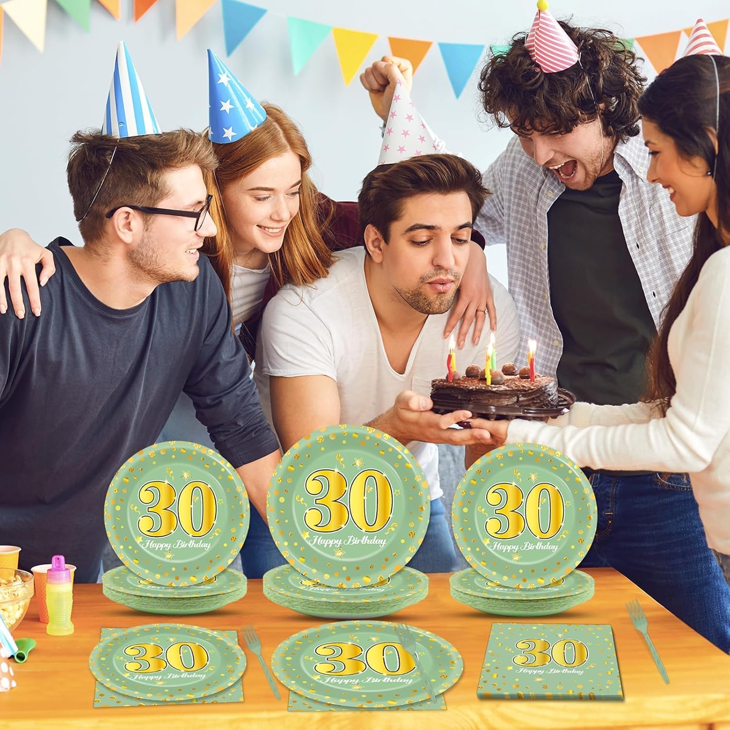 CHUNNIN 96Pcs 30th Birthday Plates Napkins Set for 24 Guests
