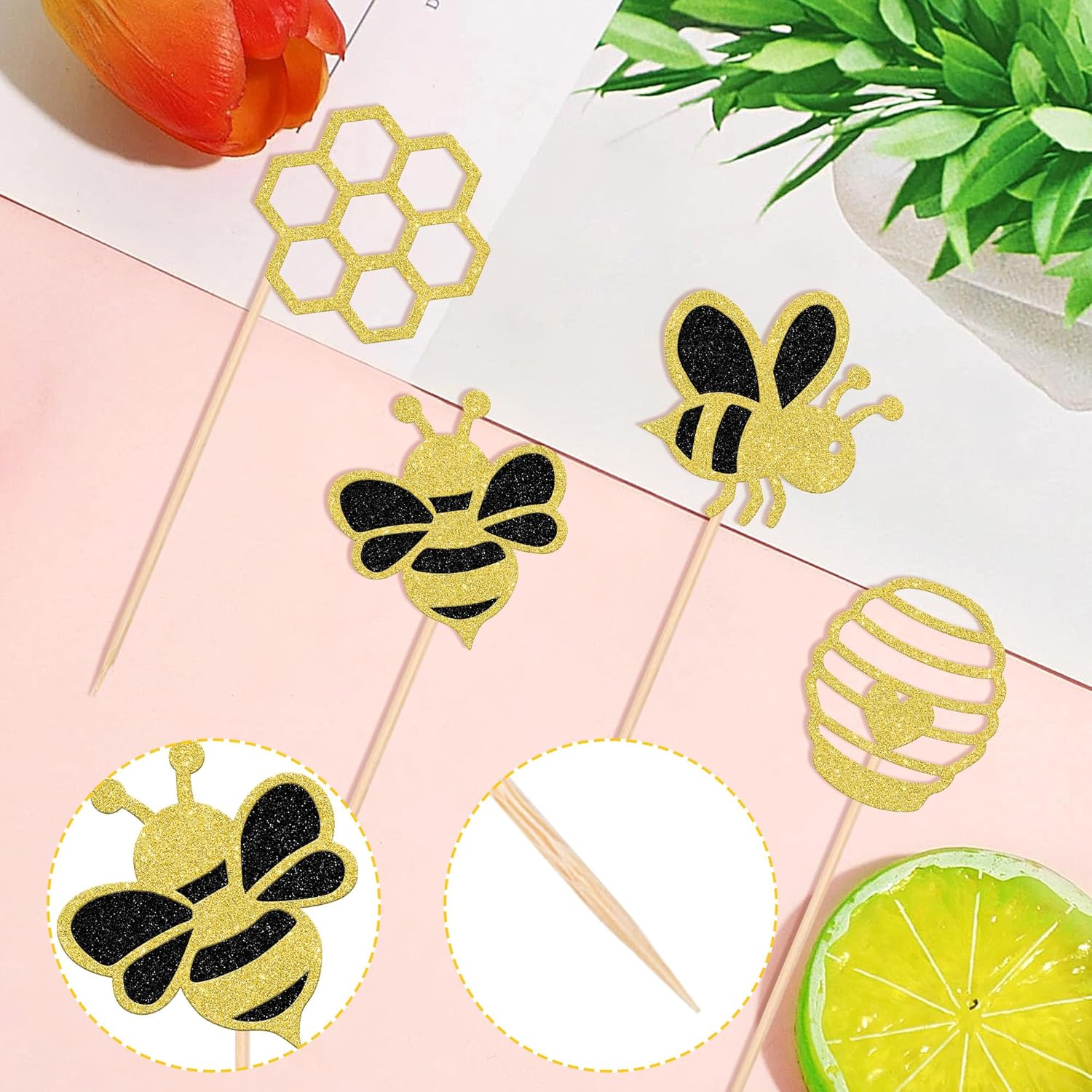 12PCS Bumble Bee Centerpiece Sticks Glitter