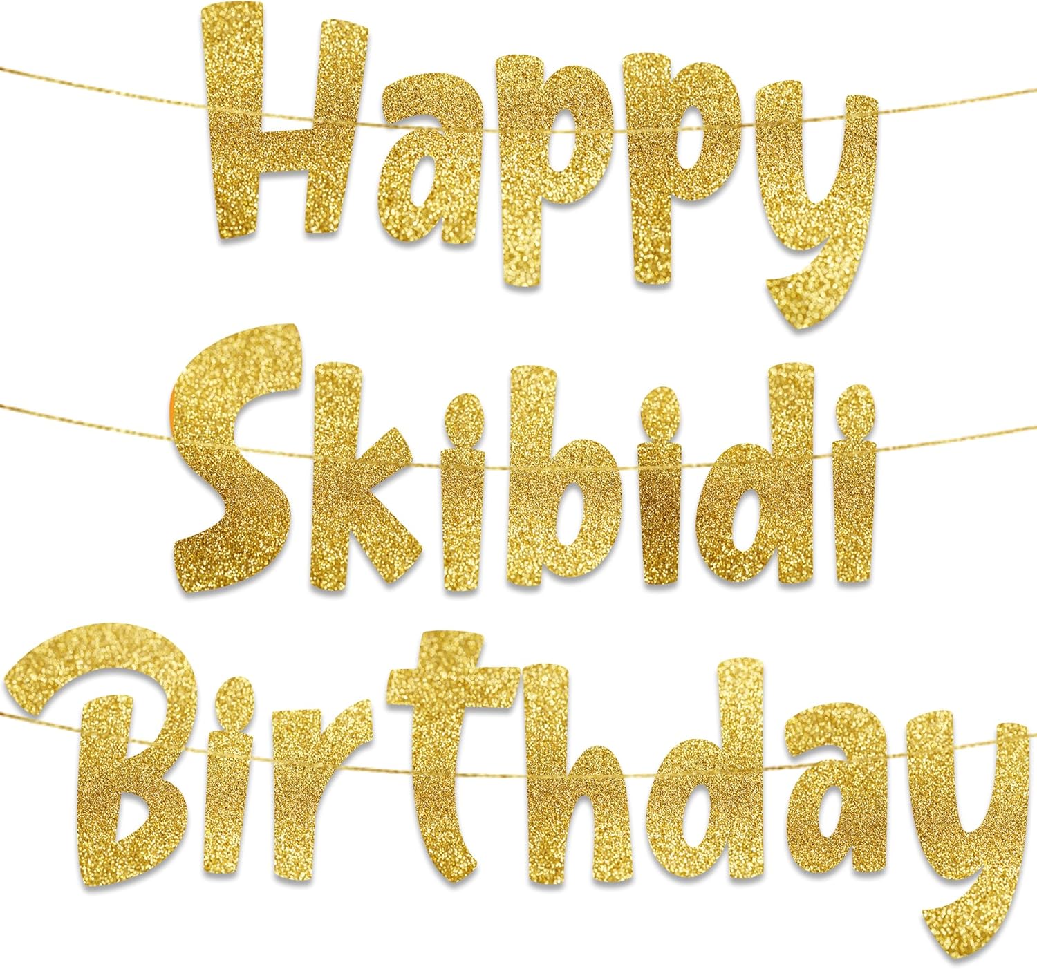 Happy Skibidi Birthday Gold Glitter Banner - Funny Zoomer Decor