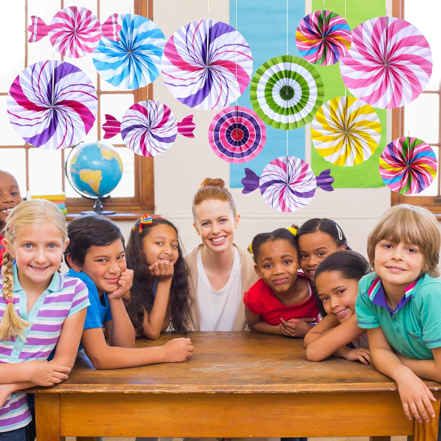 Outus 12 Pcs Candyland Themed Classroom Decor Fans