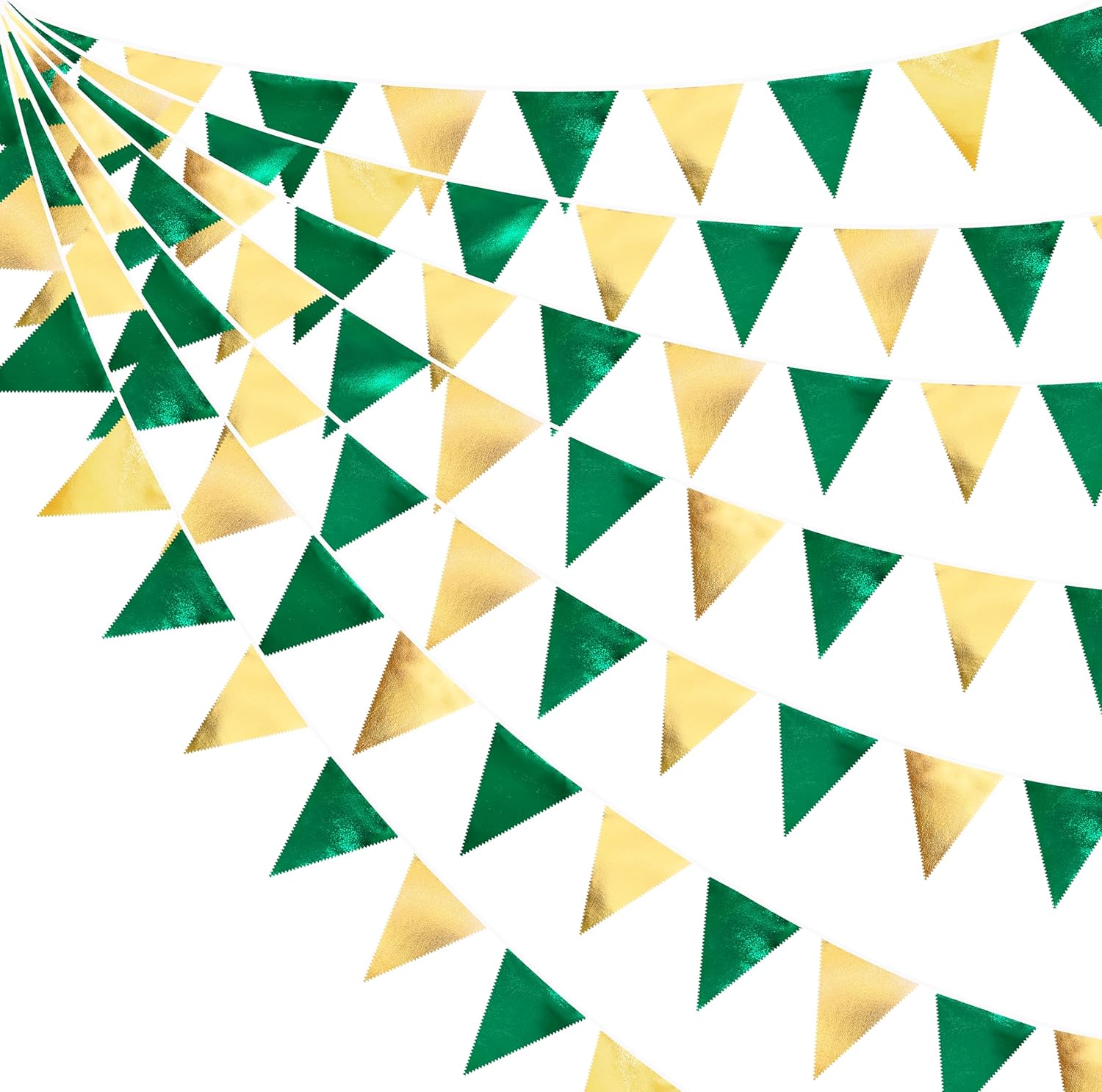 Green Gold Metallic Triangle Pennant Banner Flag Bunting Garland for Parties