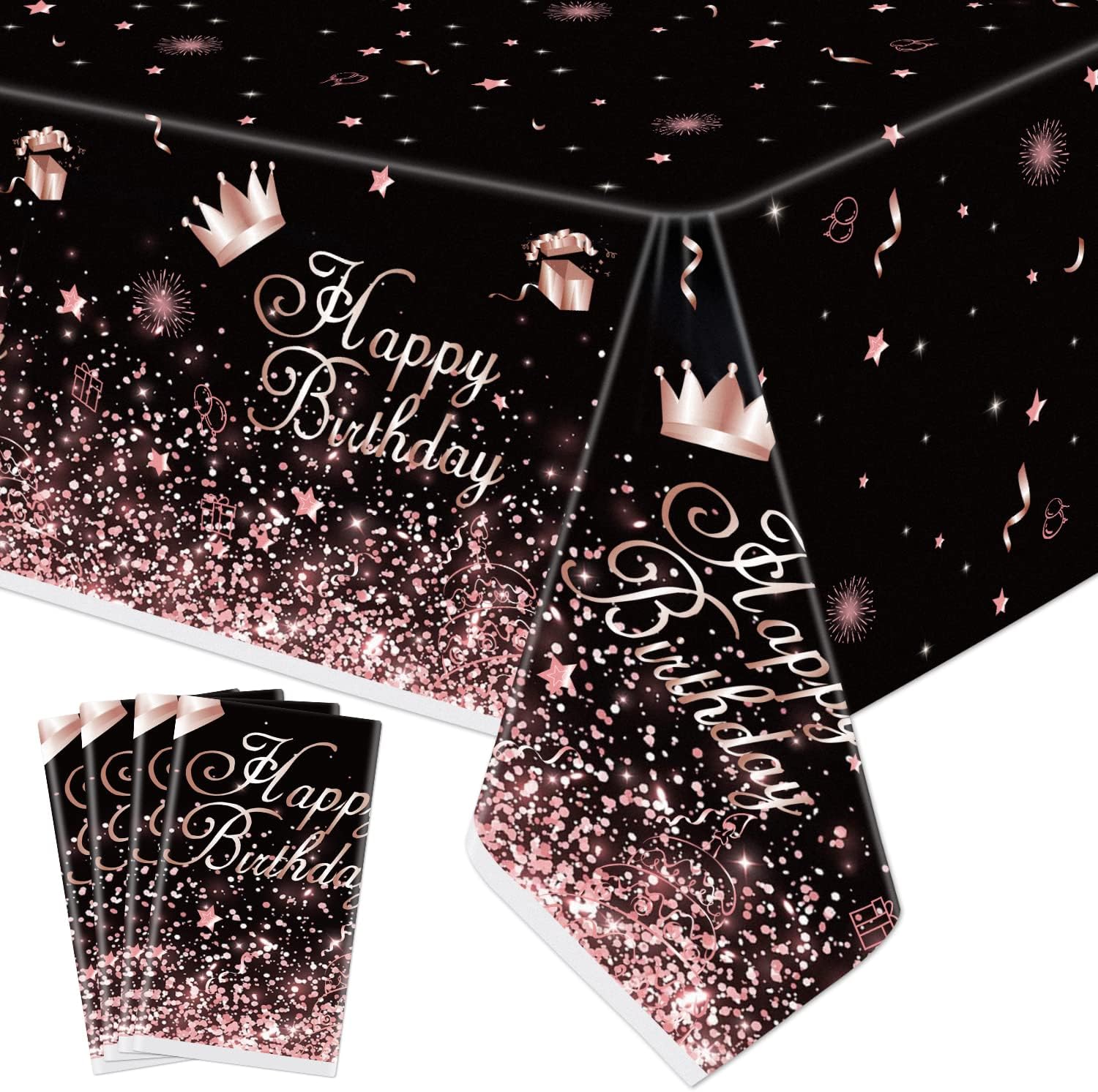 Black Rose Gold Tablecloth Pack of 4 for Birthday Party